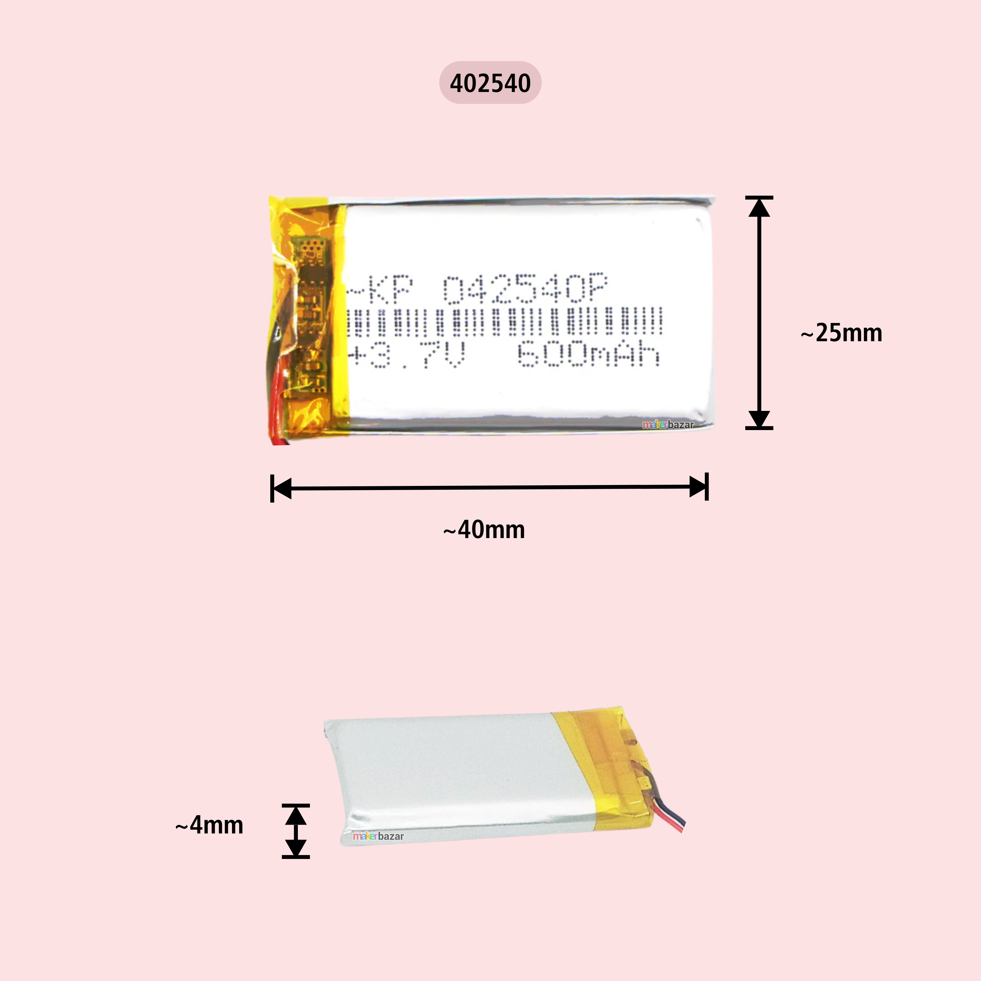 KP 3.7V 600mAh LiPo Battery – Single Cell Lithium Polymer Pack