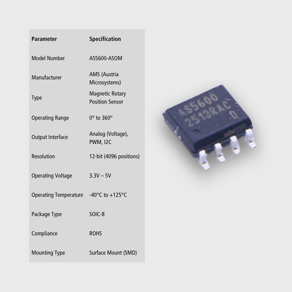 AS5600-ASOM AMS 360° Magnetic Rotary Position Sensor IC – SOIC-8 (ROHS)
