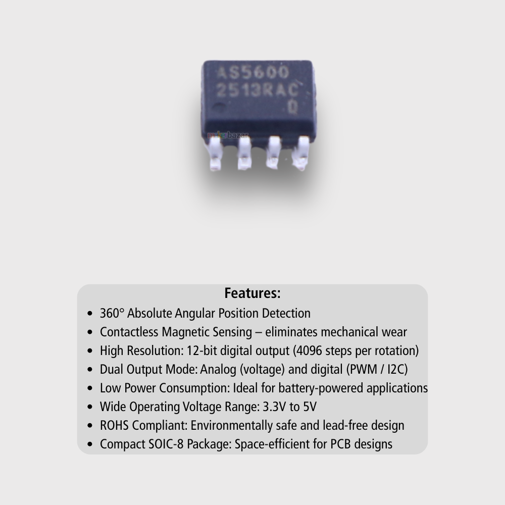 AS5600-ASOM AMS 360° Magnetic Rotary Position Sensor IC – SOIC-8 (ROHS)