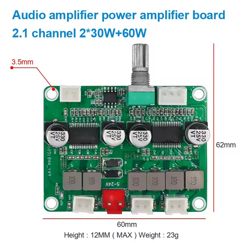 2x30W+60W 2xTPA3118D2 12-24VDC 2.1-Channel Audio Power Amplifier Module
