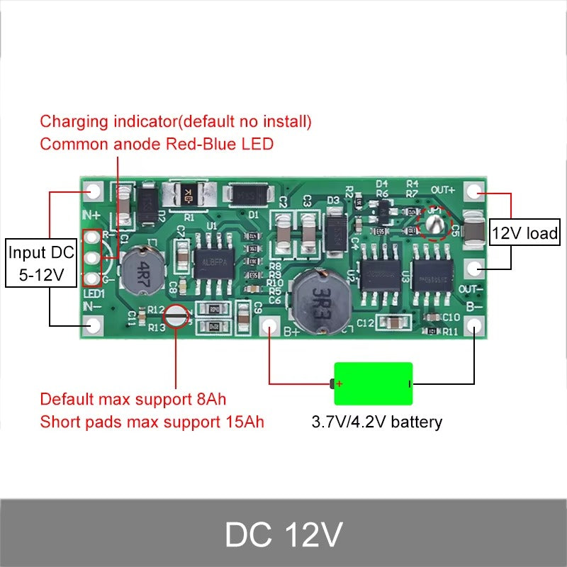 DC 5V/9V/12V Lithium Battery Step-Up UPS Charging Module with Protection Circuit