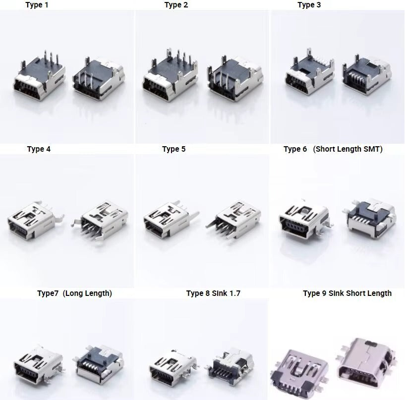 Mini USB-B Female Connector 5-Pin