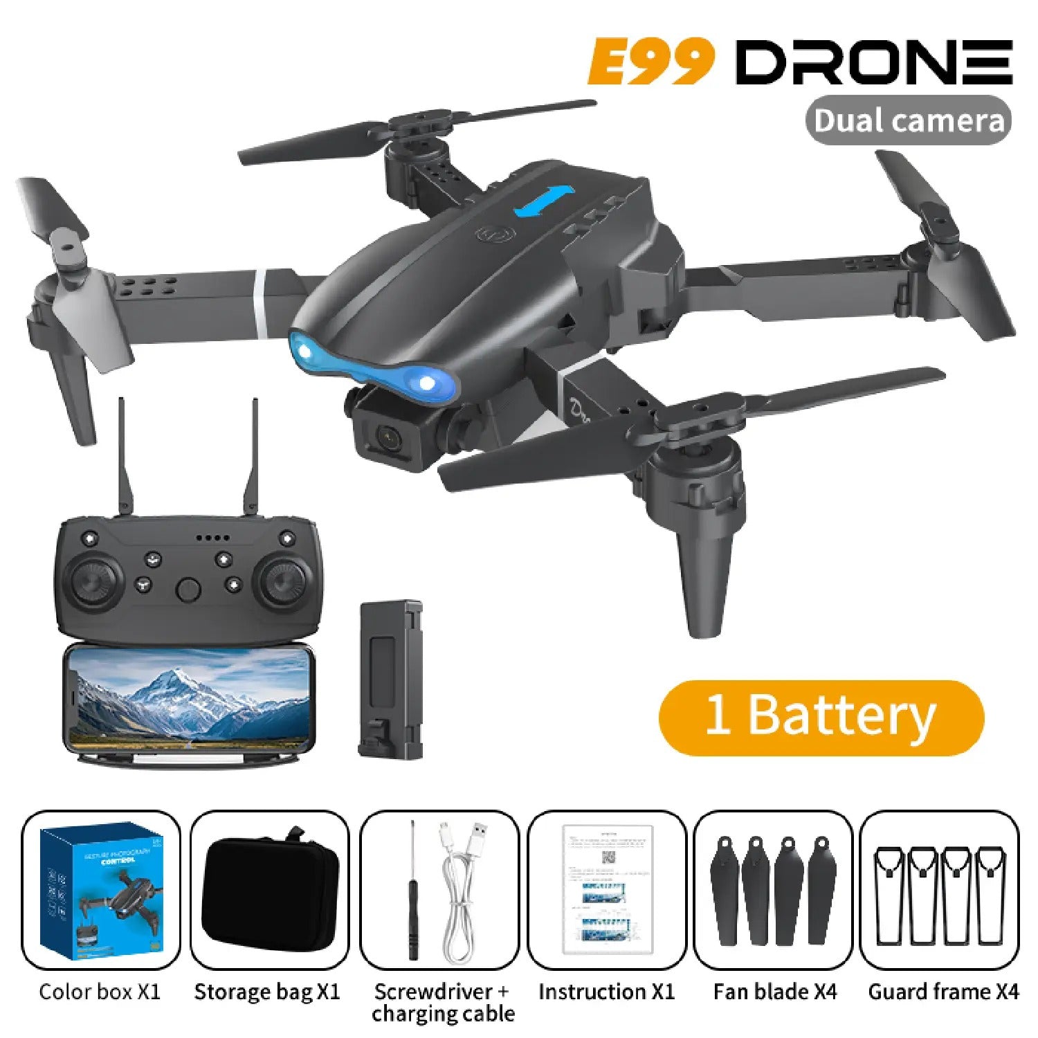 E99 Drone Dual Camera Foldable Quadcopter (HD FPV)