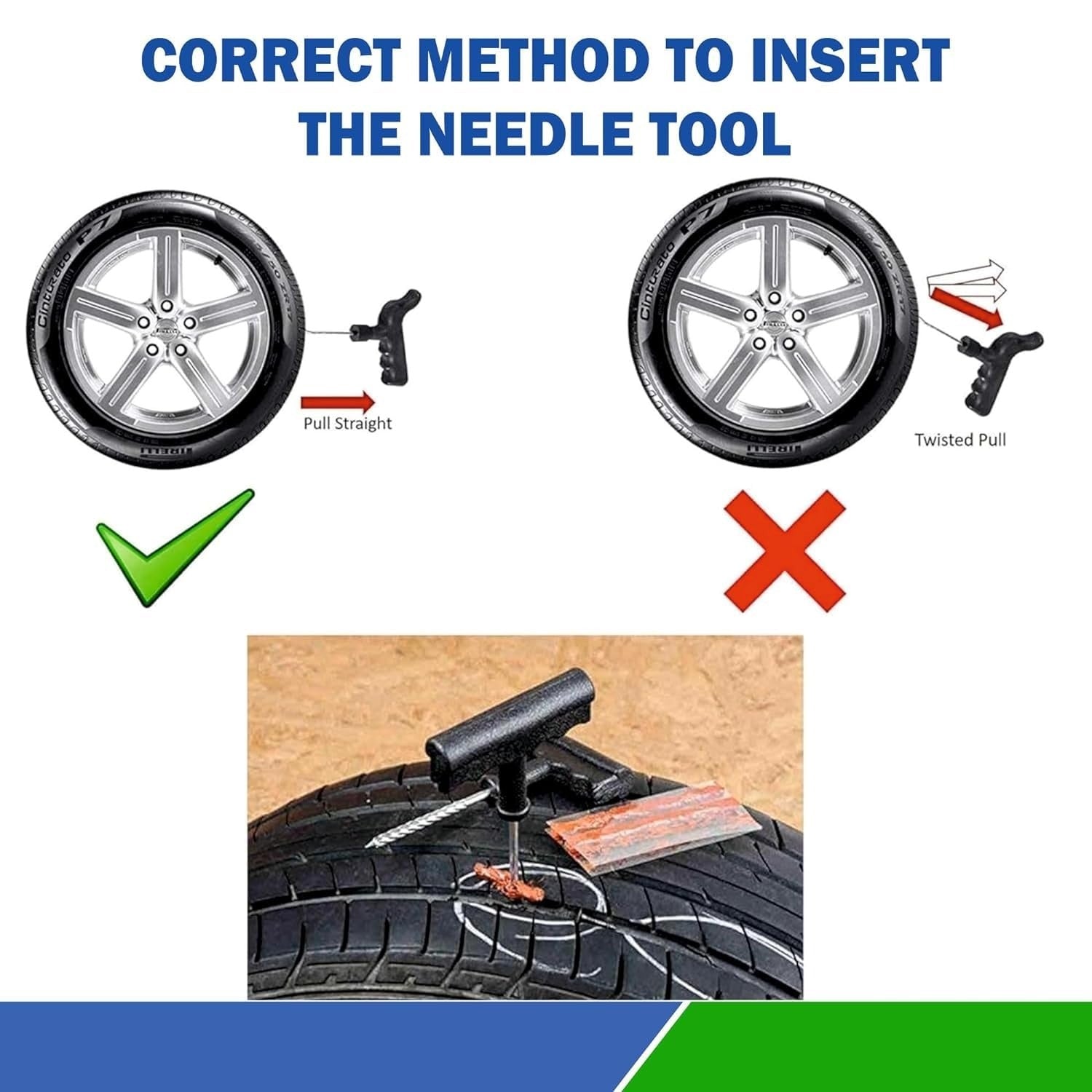 8 in 1 Tubeless Tyre Puncture Kit with Probe, Reamer, Knife,10 Rubber Strips, Valve Cap,Gloves, Plier, Storage Bag for Cars, Bike