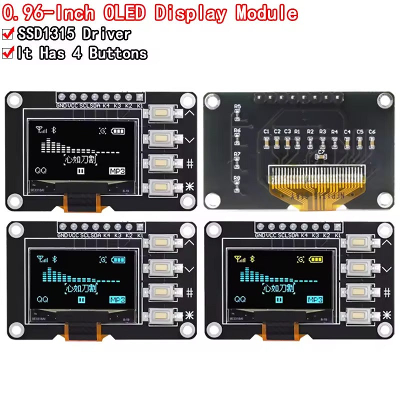 0.96In 12864 SSD1315 OLED I2C Display Module with 4 Buttons