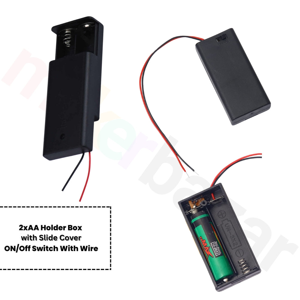AA Cell Holder Close Plastic Case With Wire & Cover