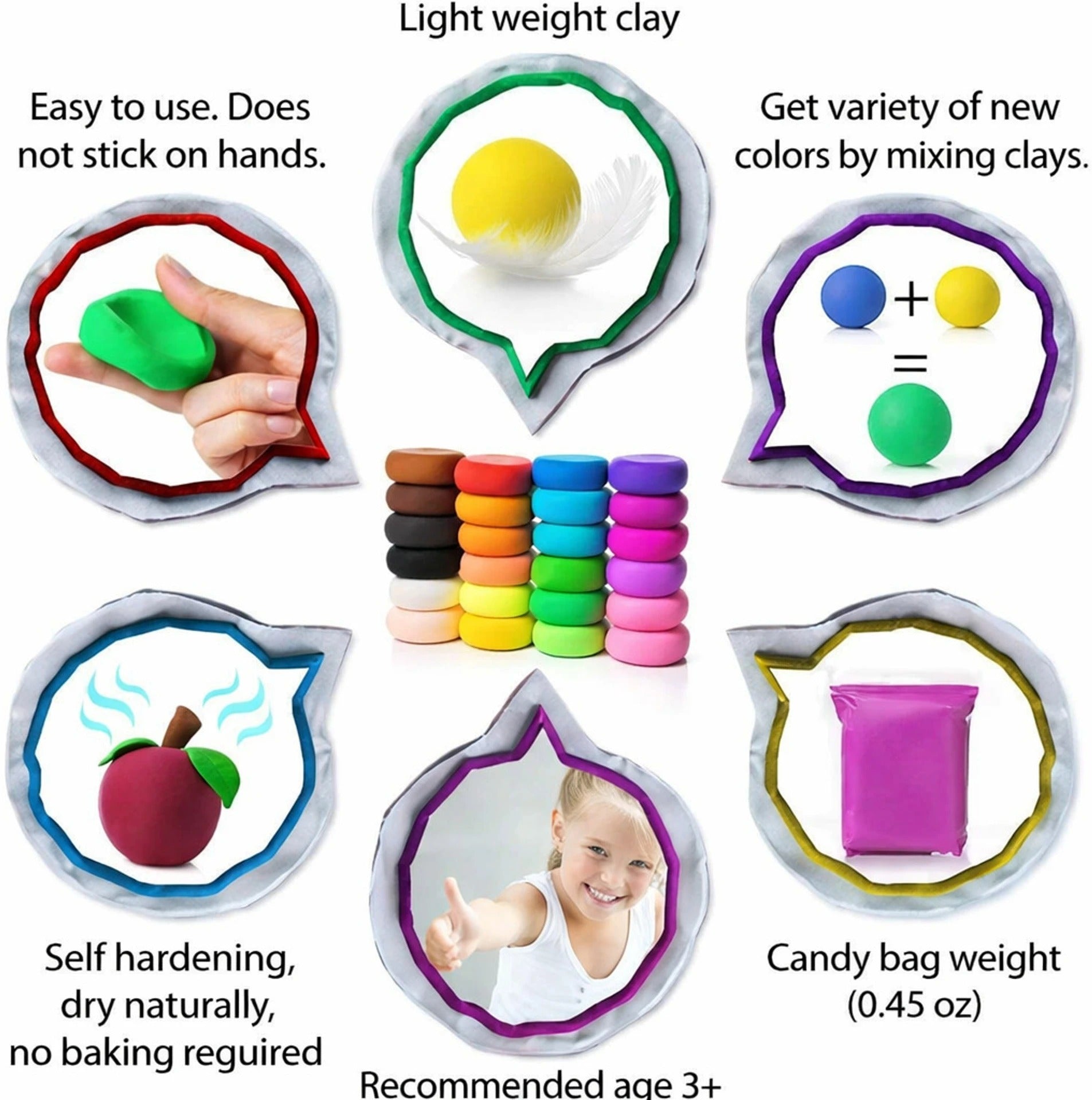 12pcs Foam-Soft Multicolor Air-Dry Super-Clay For Kids