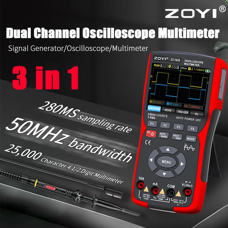 Zoyi: ZT-703S: 3-in-1 Handheld Digital Oscilloscope and Multimeter