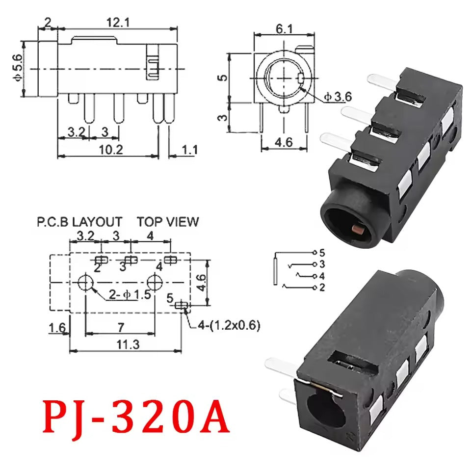 PJ Series Headphone Female Jack 2.5mm/3.5mm Mono/Stereo Audio Interface Connectors
