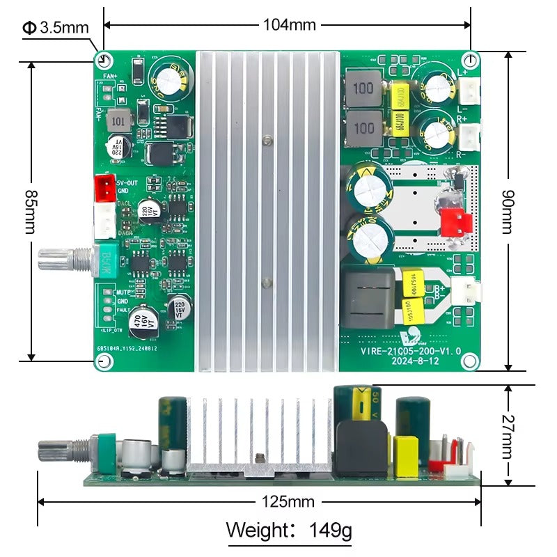 2x50W+200W TPA3251 24-38VDC 2.1-Channel Audio Power Amplifier Module