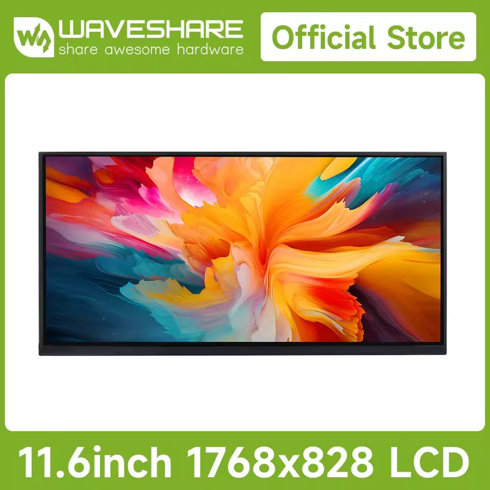 Waveshare: 28482 11.6inch Capacitive Touch Display, In-Cell Technology, 1768×828, 178° Wide Viewing Angle, HDMI/Type-C Display Interface, IPS Panel, 10-Point Touch