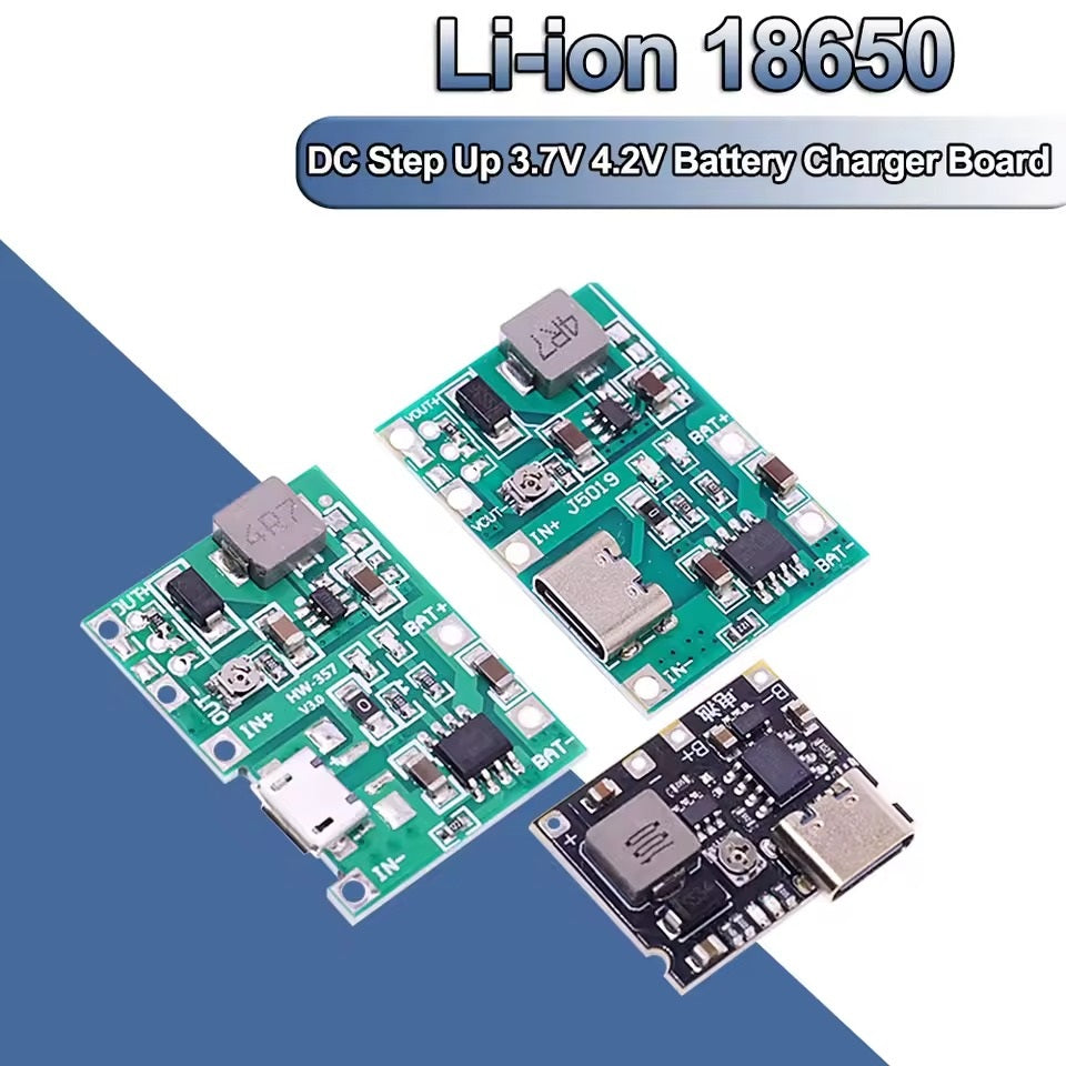 TP4056 Li-ion 18650 3.7V 4.2V Battery Charger Board DC-DC Step Up Boost Module