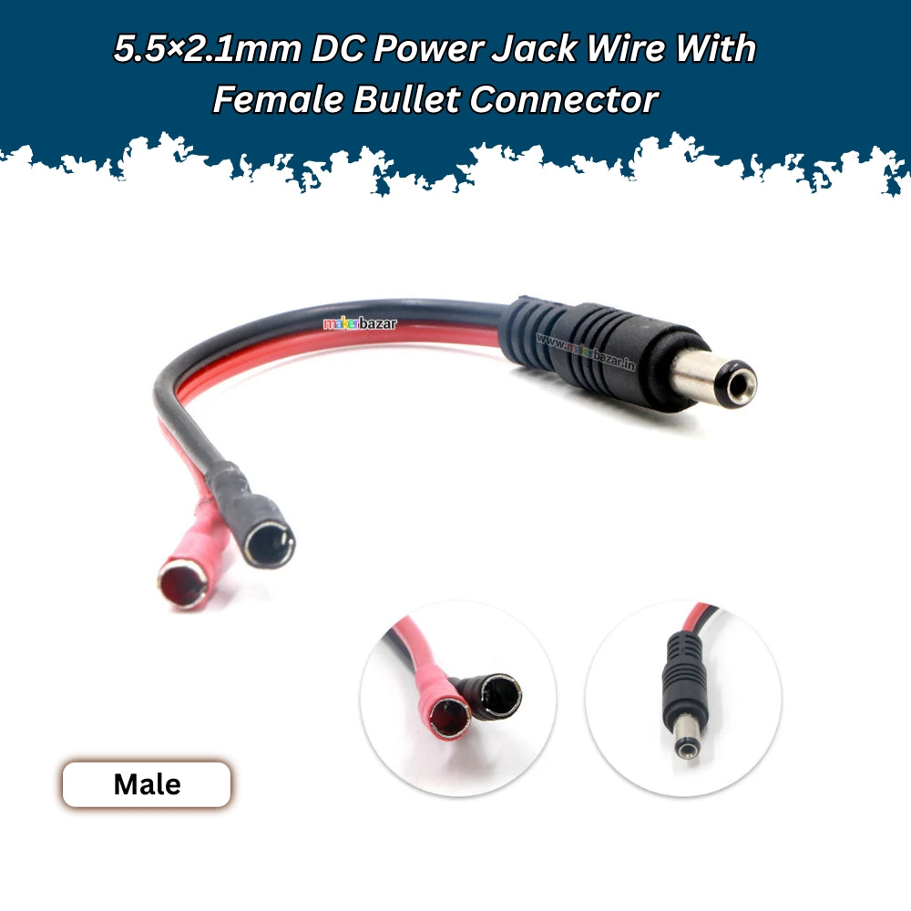 5.5×2.1mm DC Power Jack Wire With Female Bullet Connector