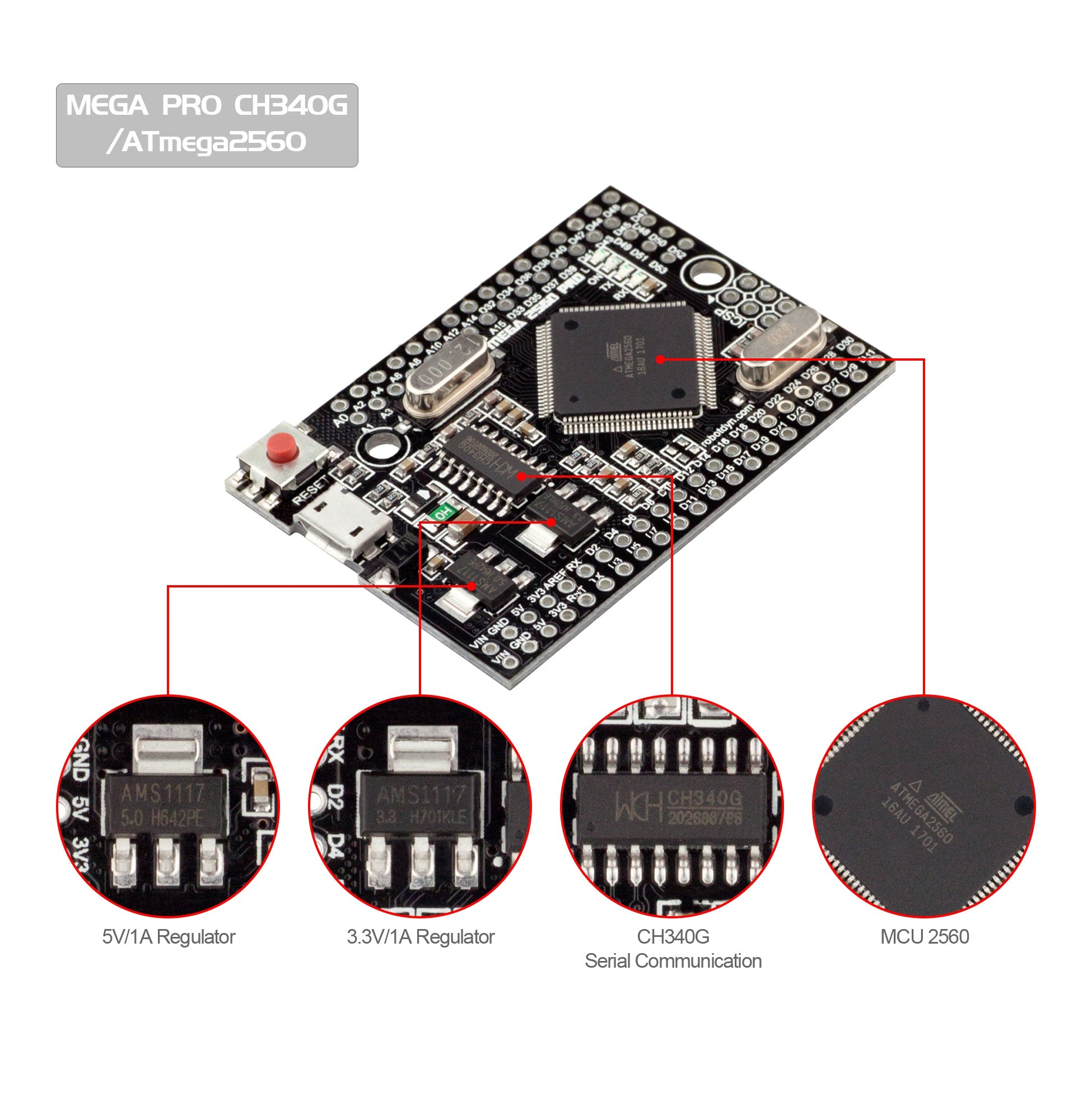 Mega 2560 Pro Embed CH340G/ Atmega2560-16AU Chip