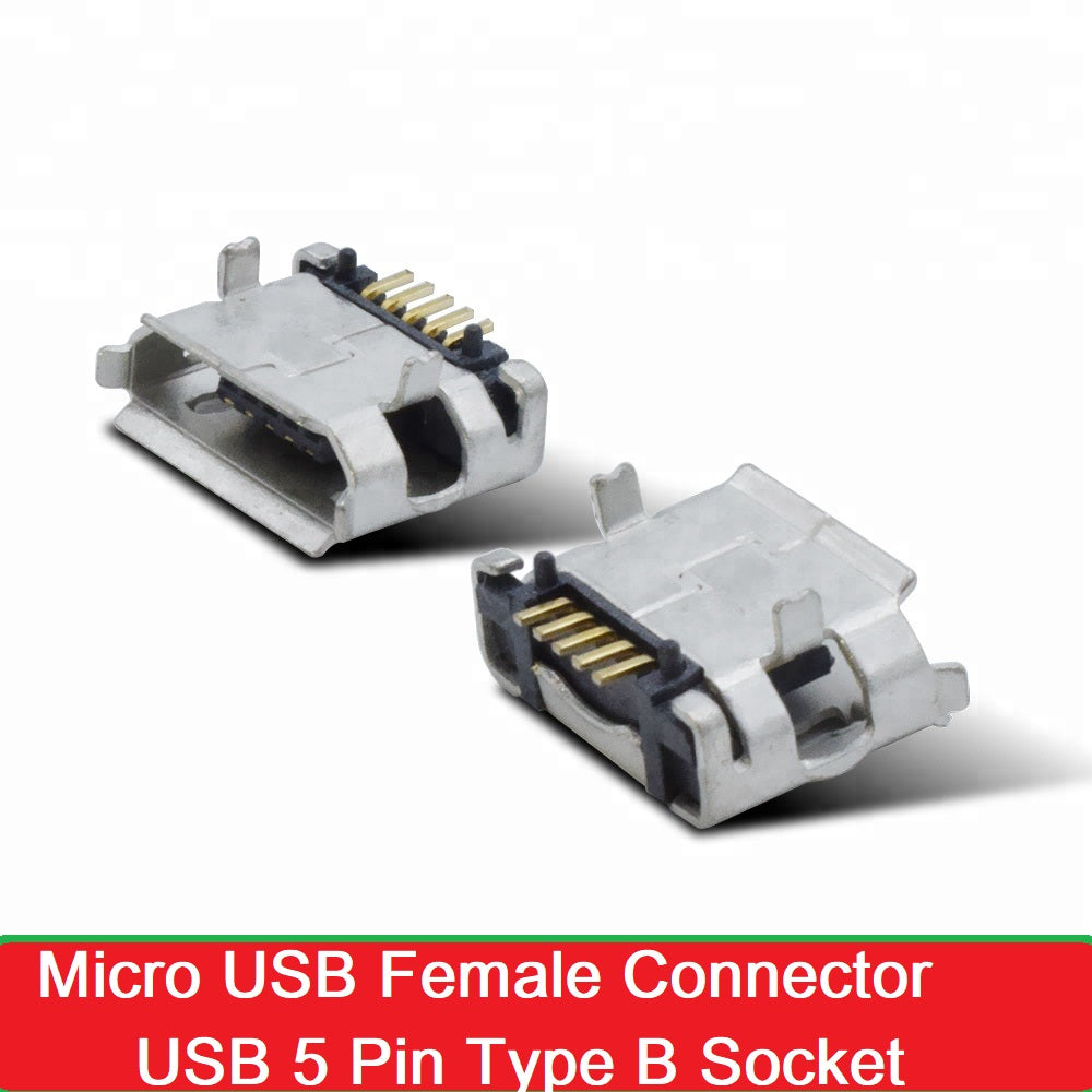 5-Pin Micro USB Type-B Female Socket 180 Degree SMD SMT Soldering Jack