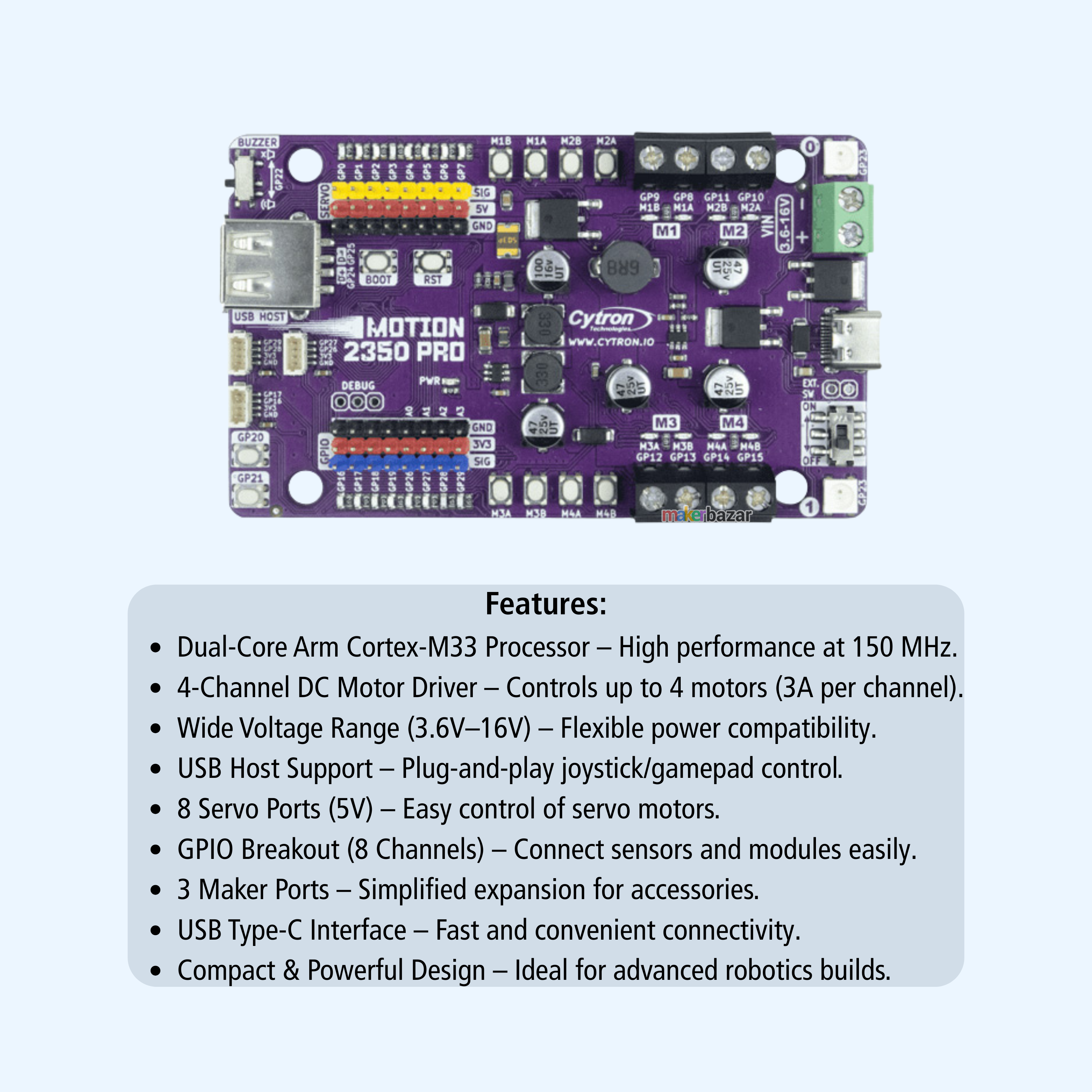 Cytron Motion 2350 Pro Advanced Robotics Controller 4 Motor Driver USB Host