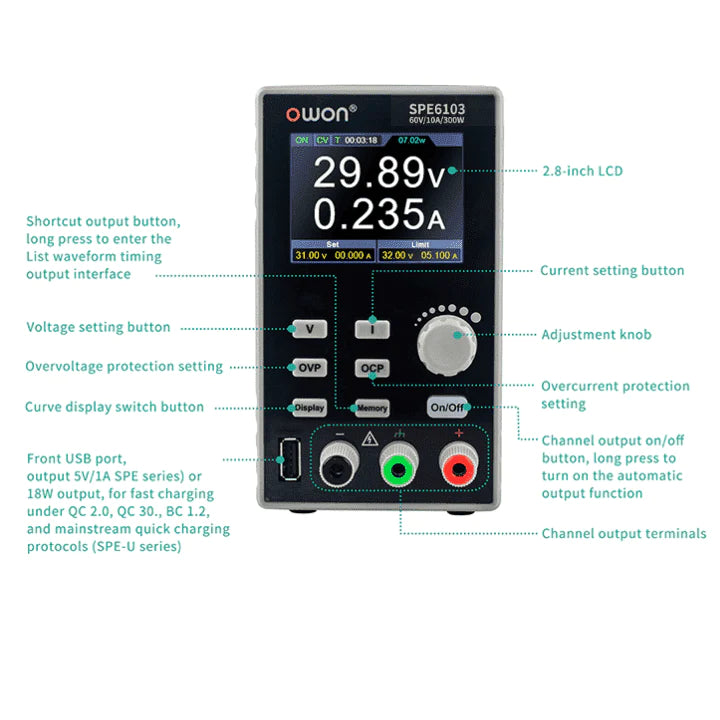 OWON SPE6103 DC Power Supply Variable, 60V 10A