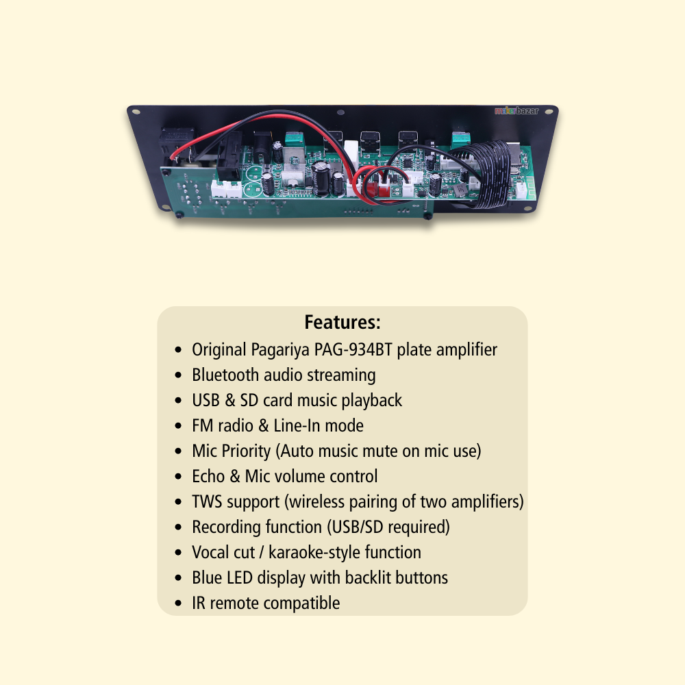 PAG-934BT 12V Big Trolley Amplifier Board with Bluetooth & Karaoke