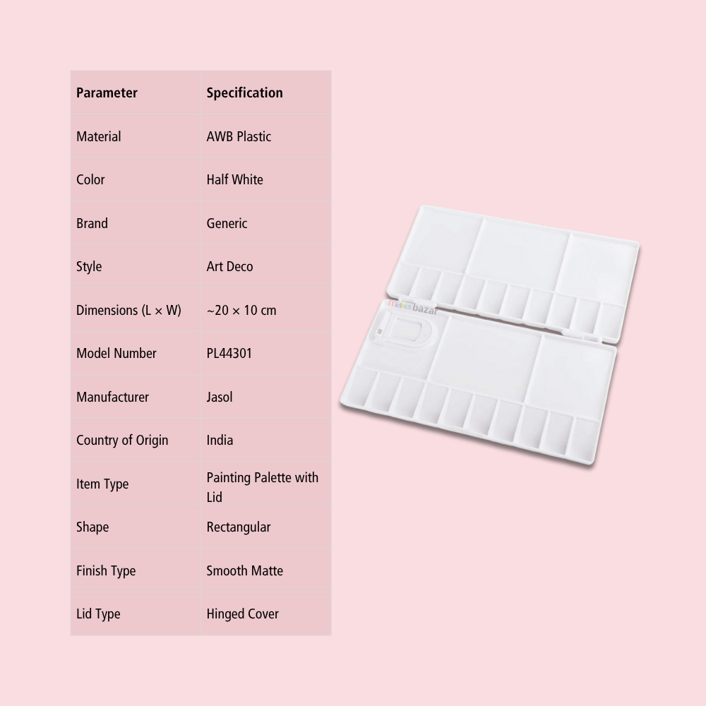 Painting Palette with Lid – Reusable Plastic Artist Mixing Tray (20×9.5cm)