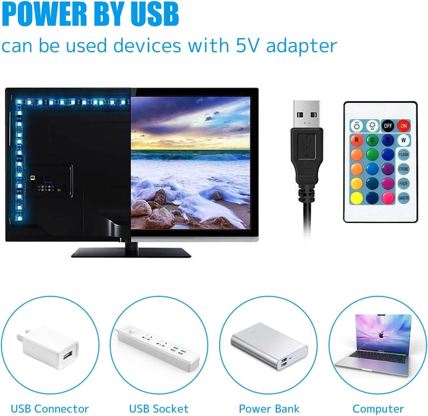 USB 5-Volt 5050 RGB LED Strip Felxible Multi-Colour Light with Controller