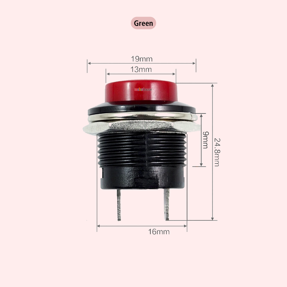 R13-507 16mm 2-Pin Self-Reset Push Button Switch