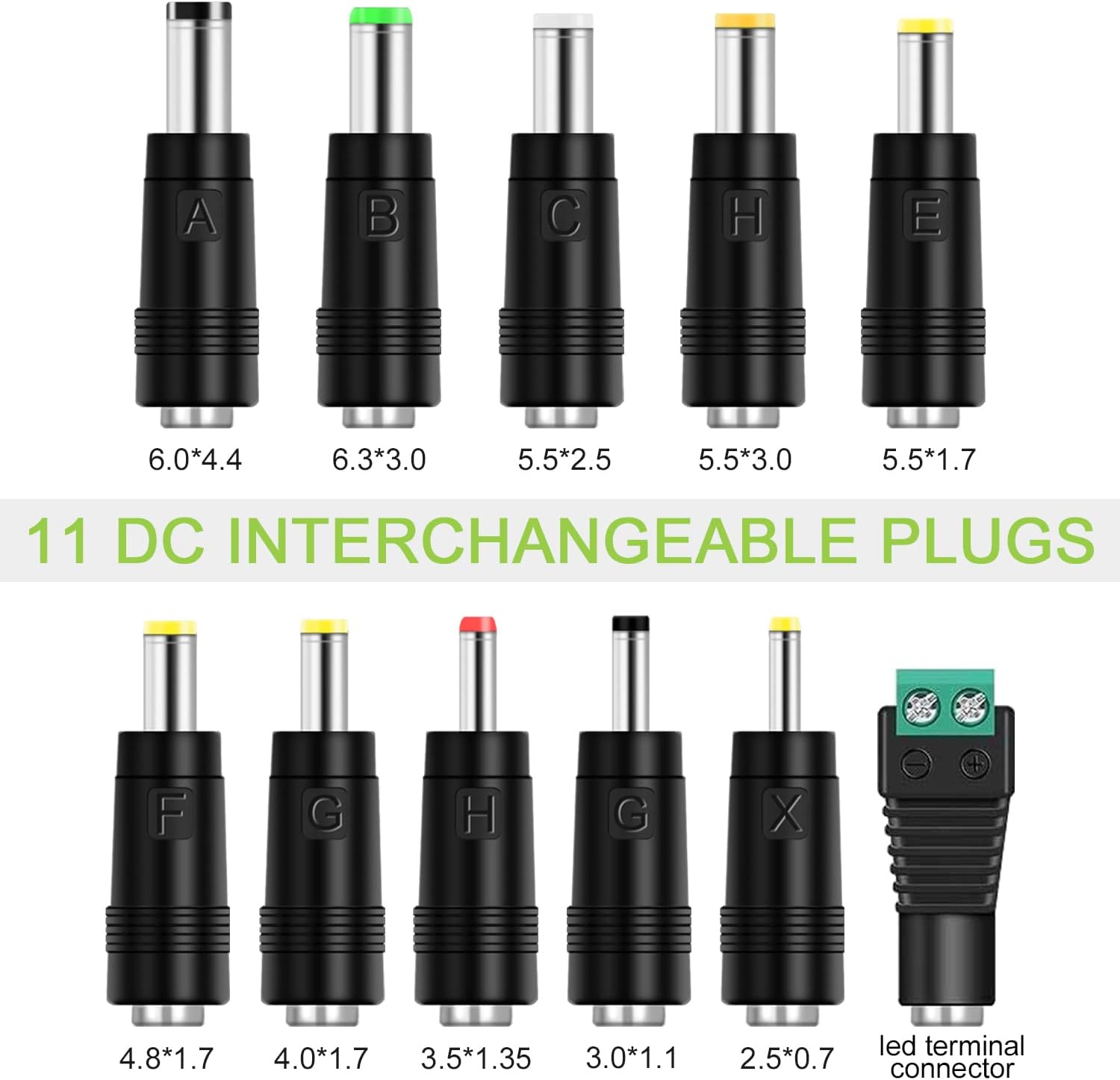 5.5×2.1mm Female DC Socket Converter to Other-Size Male Jack Connector