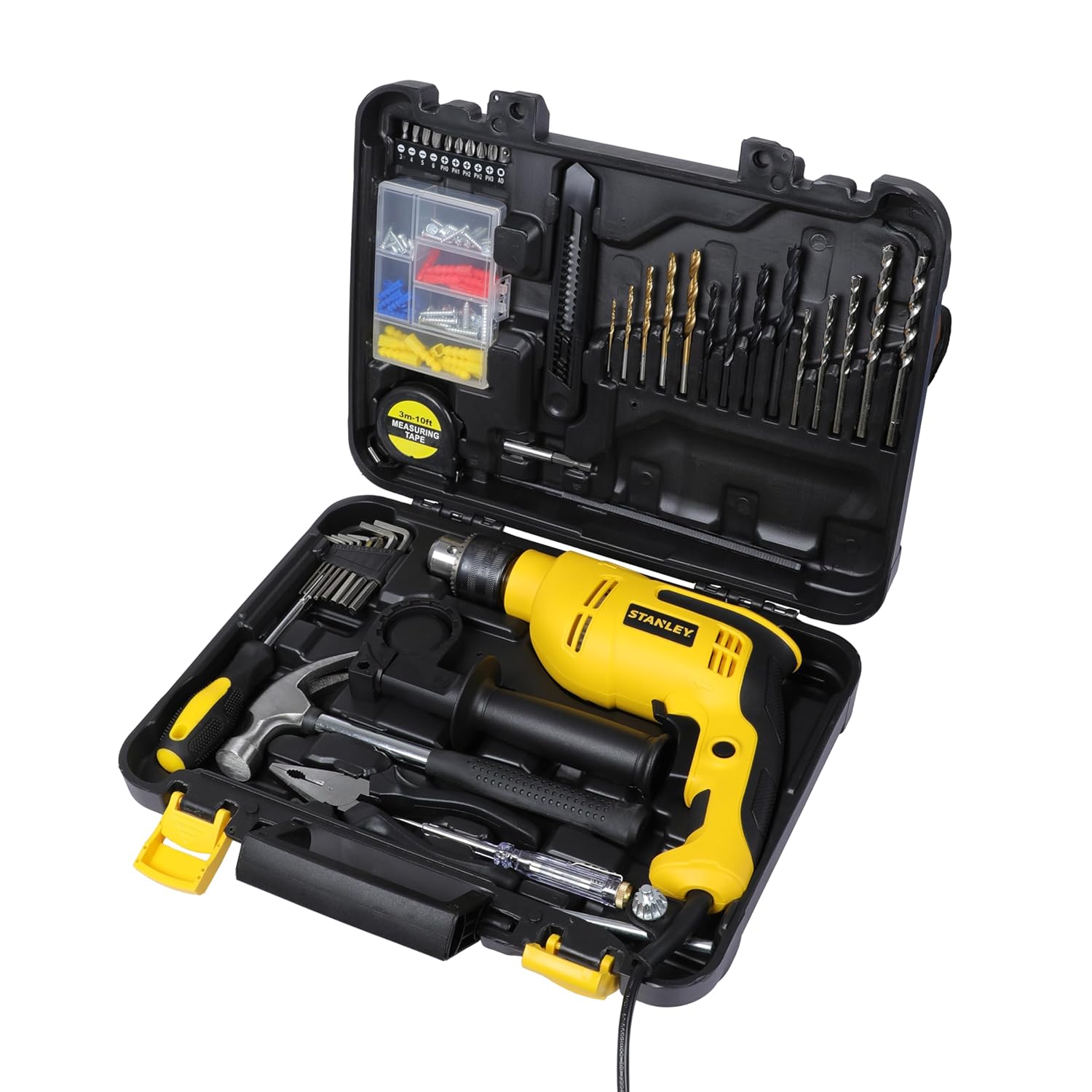 Stanley: SDH550KPA-IN 550W 13mm Corded Single Speed Hammer Drill Machine and Hand Tool Kit (120-Pieces)