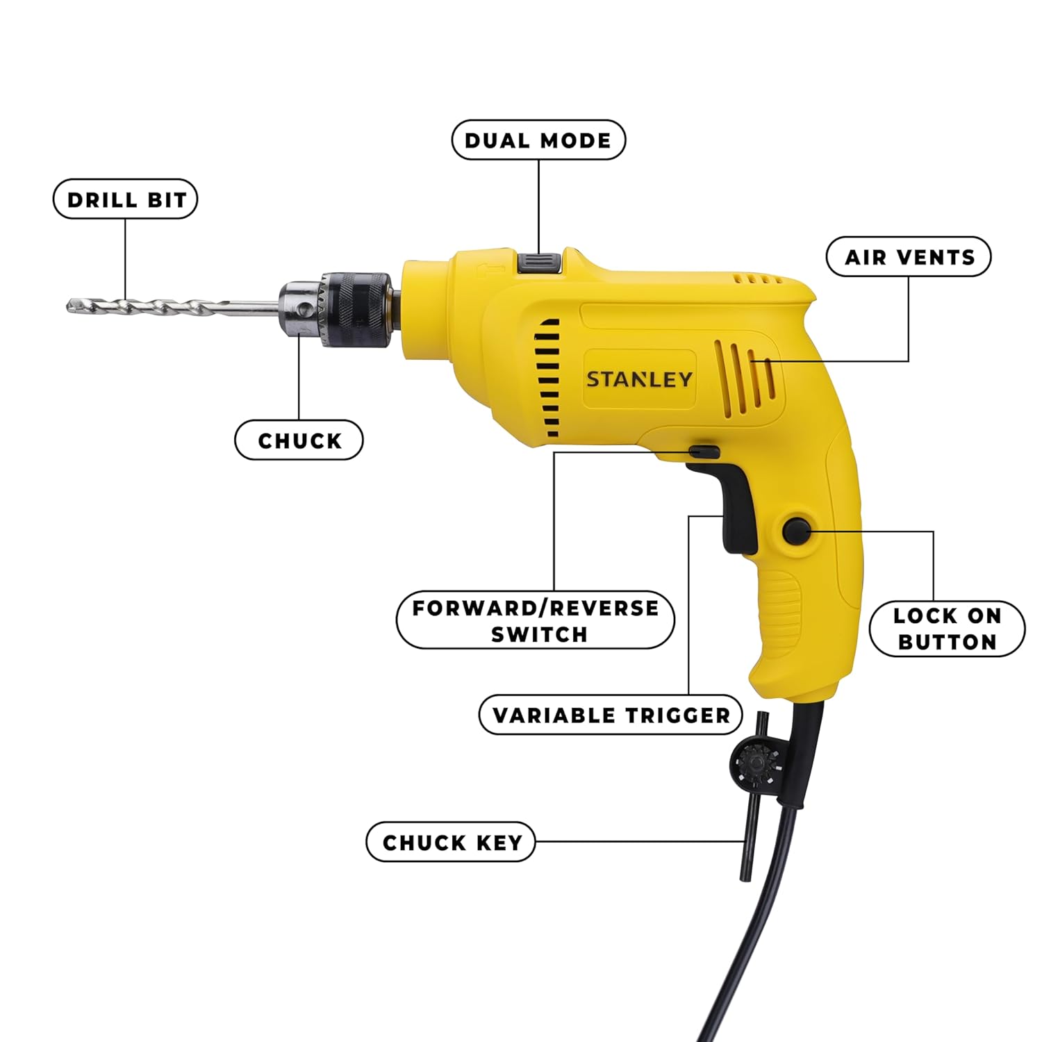 Stanley: SDH550KP 550W 10mm Corded Single Speed Hammer Drill Machine and Hand Tool Kit (120-Pieces)