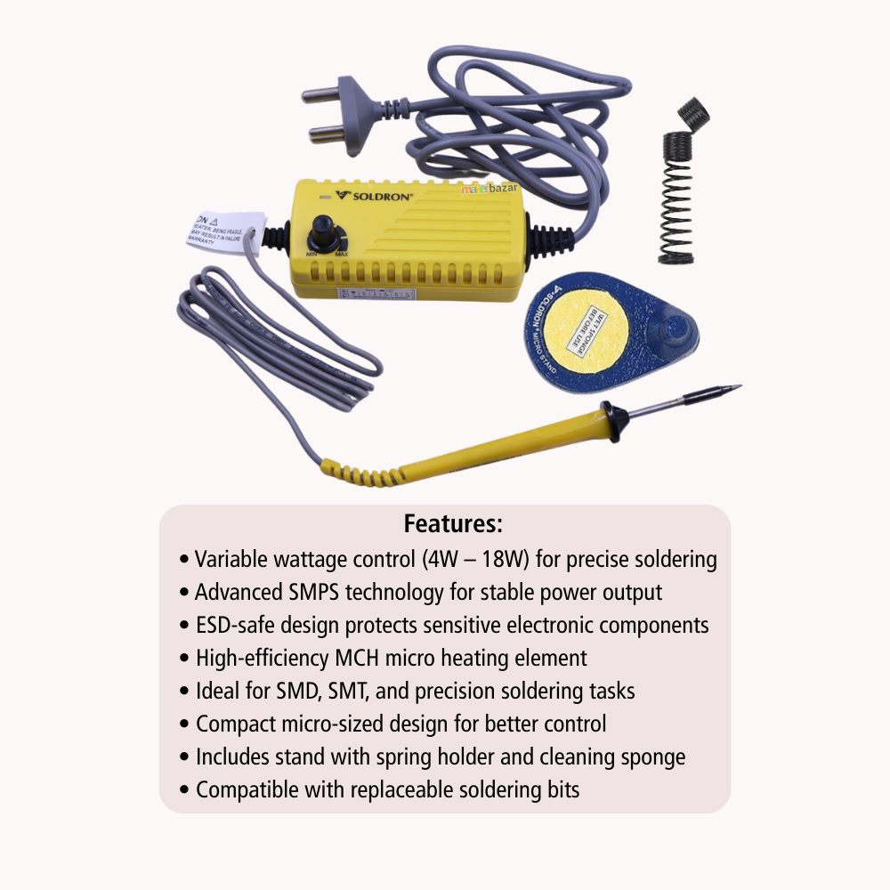 Soldron SMPS Micro Soldering Station 4W–18W Variable Wattage ESD Safe