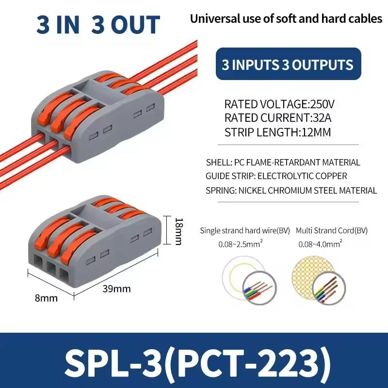 PCT-SPL Pole Wire Connector Terminal Block with Spring Lock Lever for Cable Connection