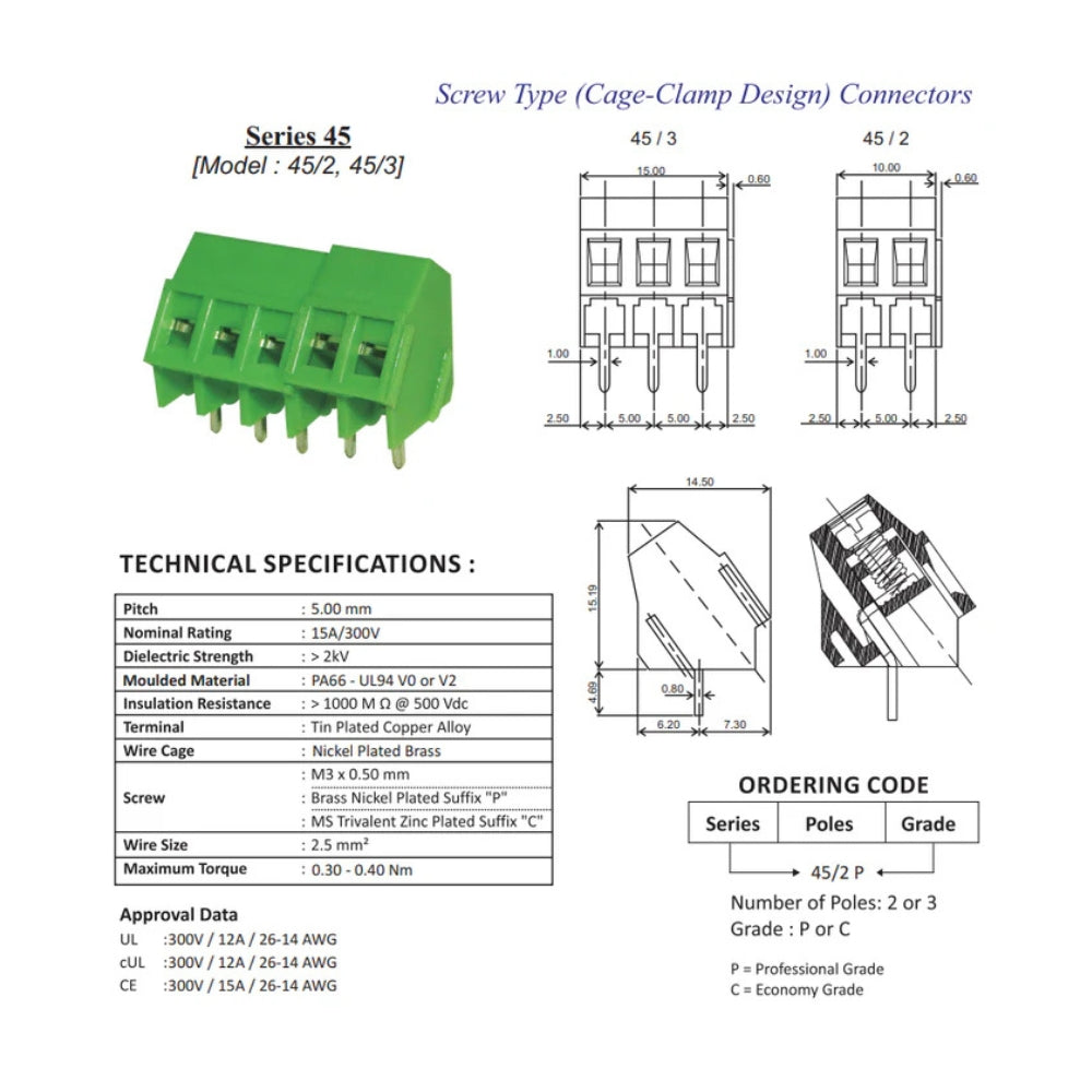 Wire to Board Screw Terminal Block Connectors TBC 5.0-Pitch