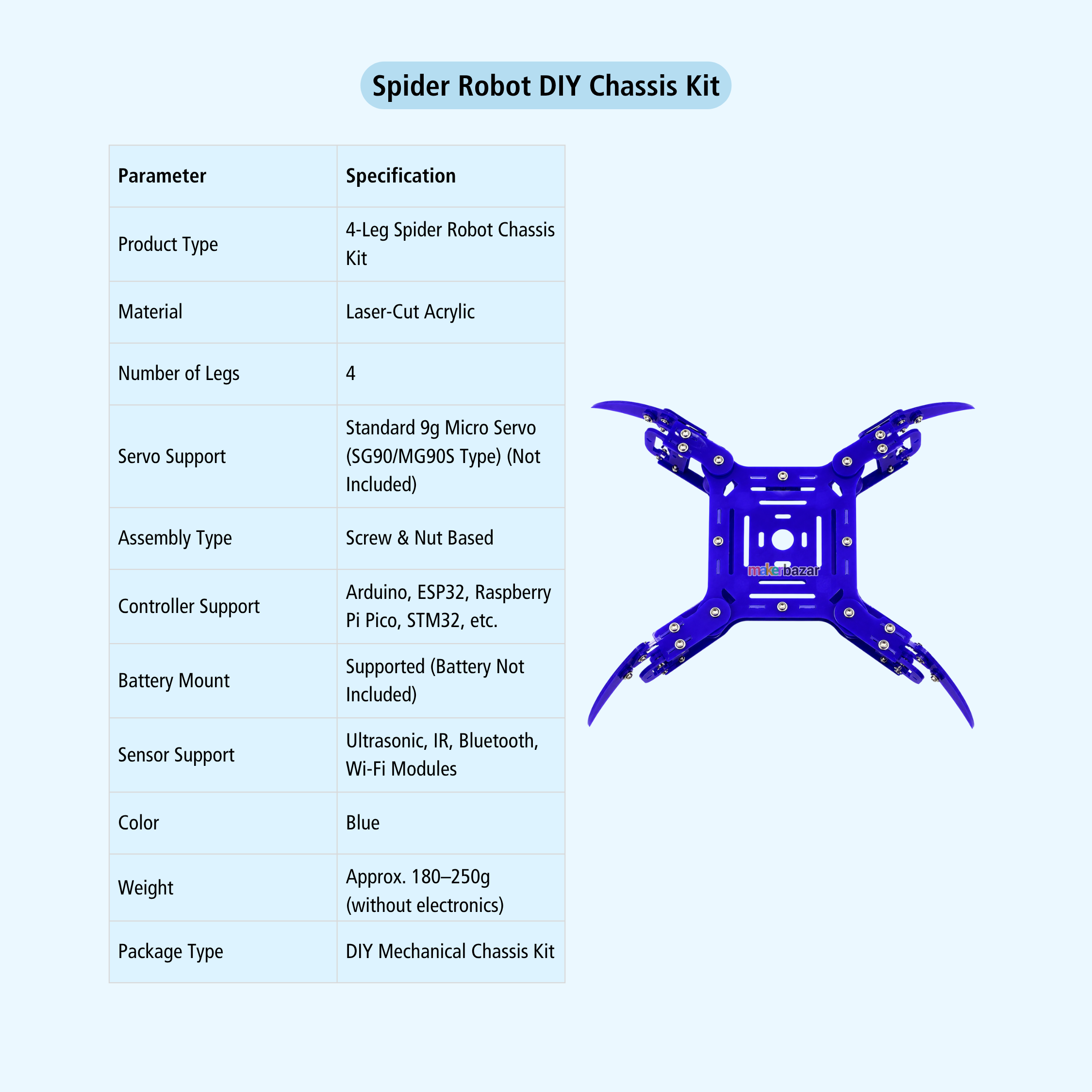 Quadruped Spider Robot DIY Kit with 4 Legs