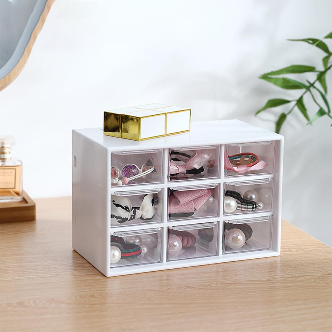 Mini Plastic Desk Organizer with 9 Drawers