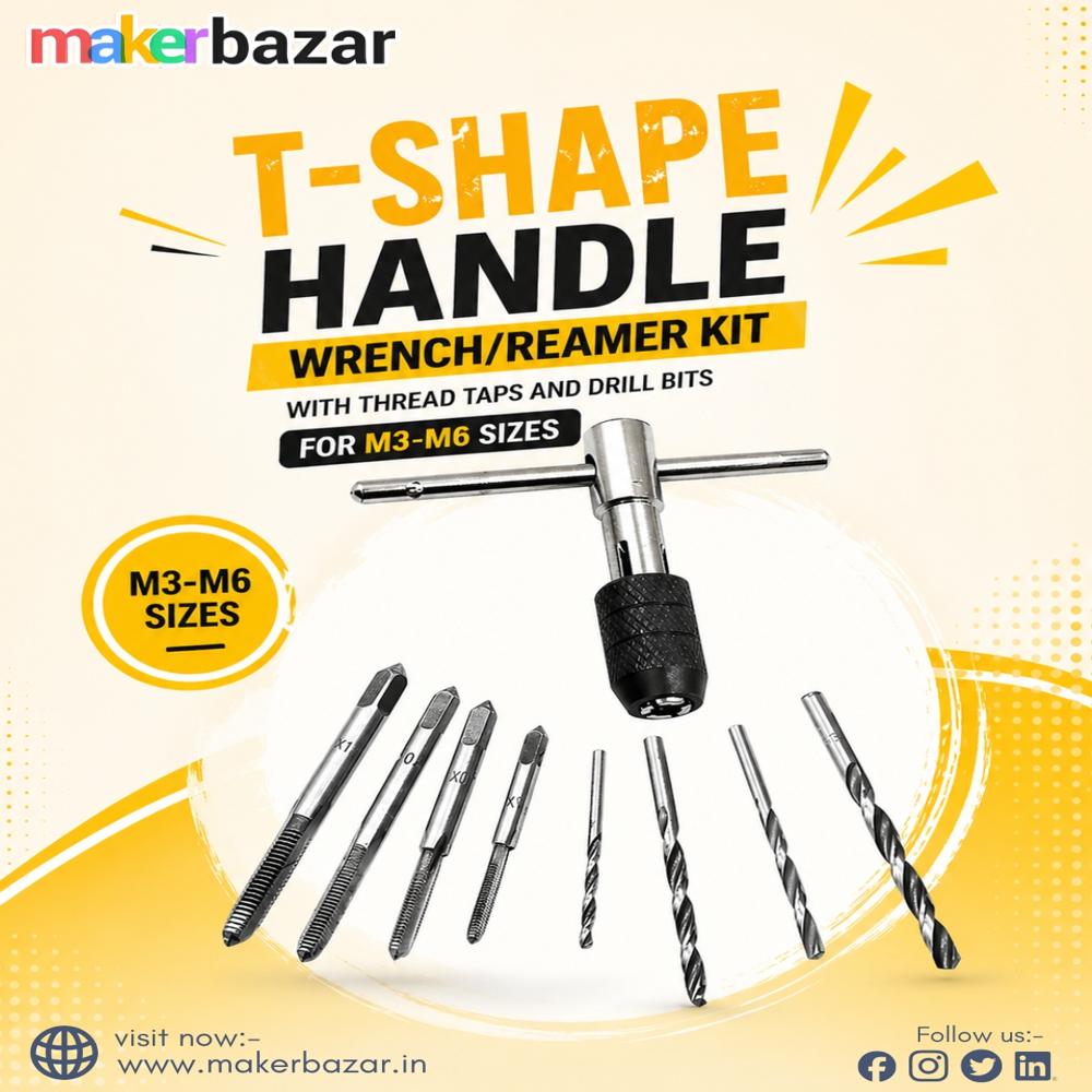 T-Shape Handle Wrench/Reamer Kit With Thread Taps and Drill Bits for M3-M6 Sizes
