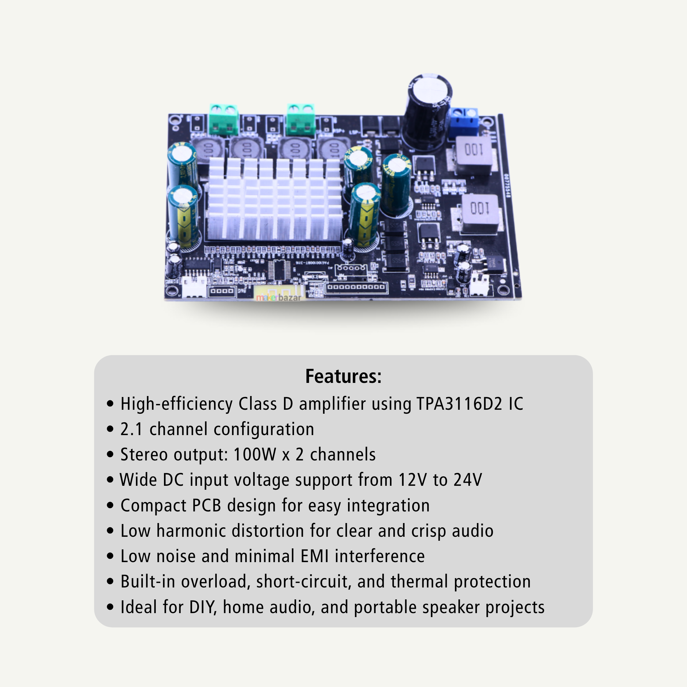 TPA3116D2 Dual IC 200W Class D 2.1 Amplifier Board