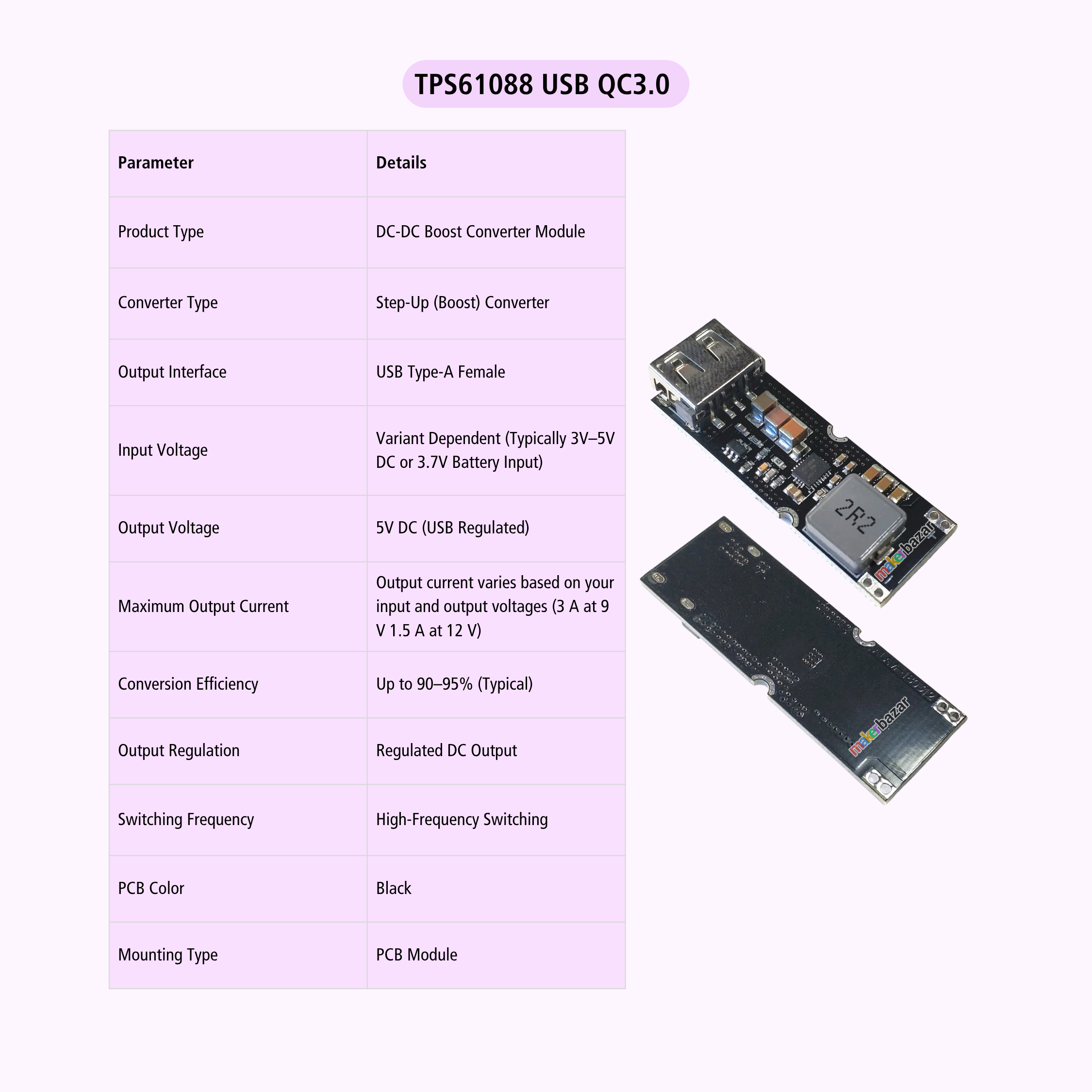 TPS61088 USB QC3.0 Fast Charging DC-DC Boost Converter Module