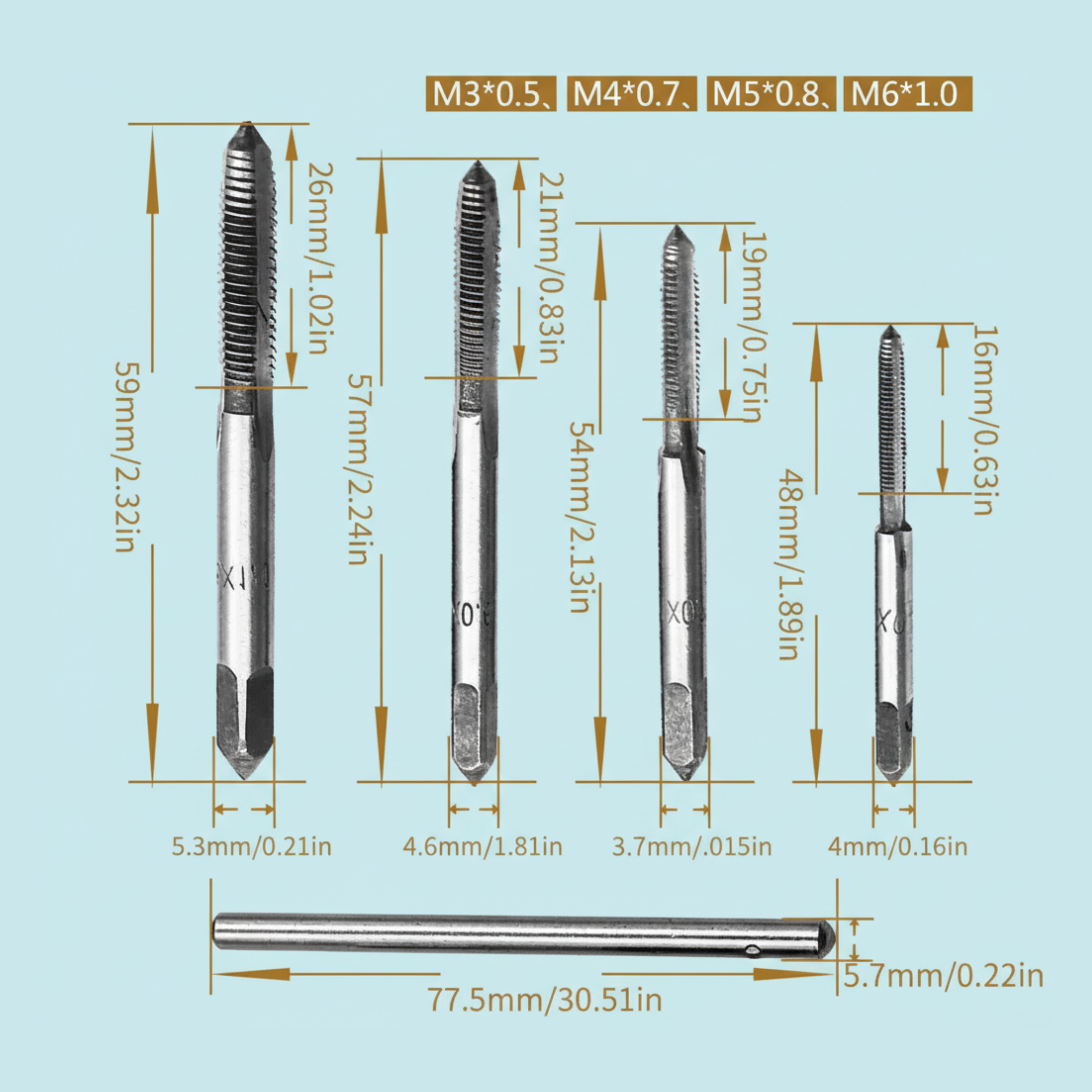 T-Shape Handle Wrench/Reamer Kit With Thread Taps and Drill Bits for M3-M6 Sizes