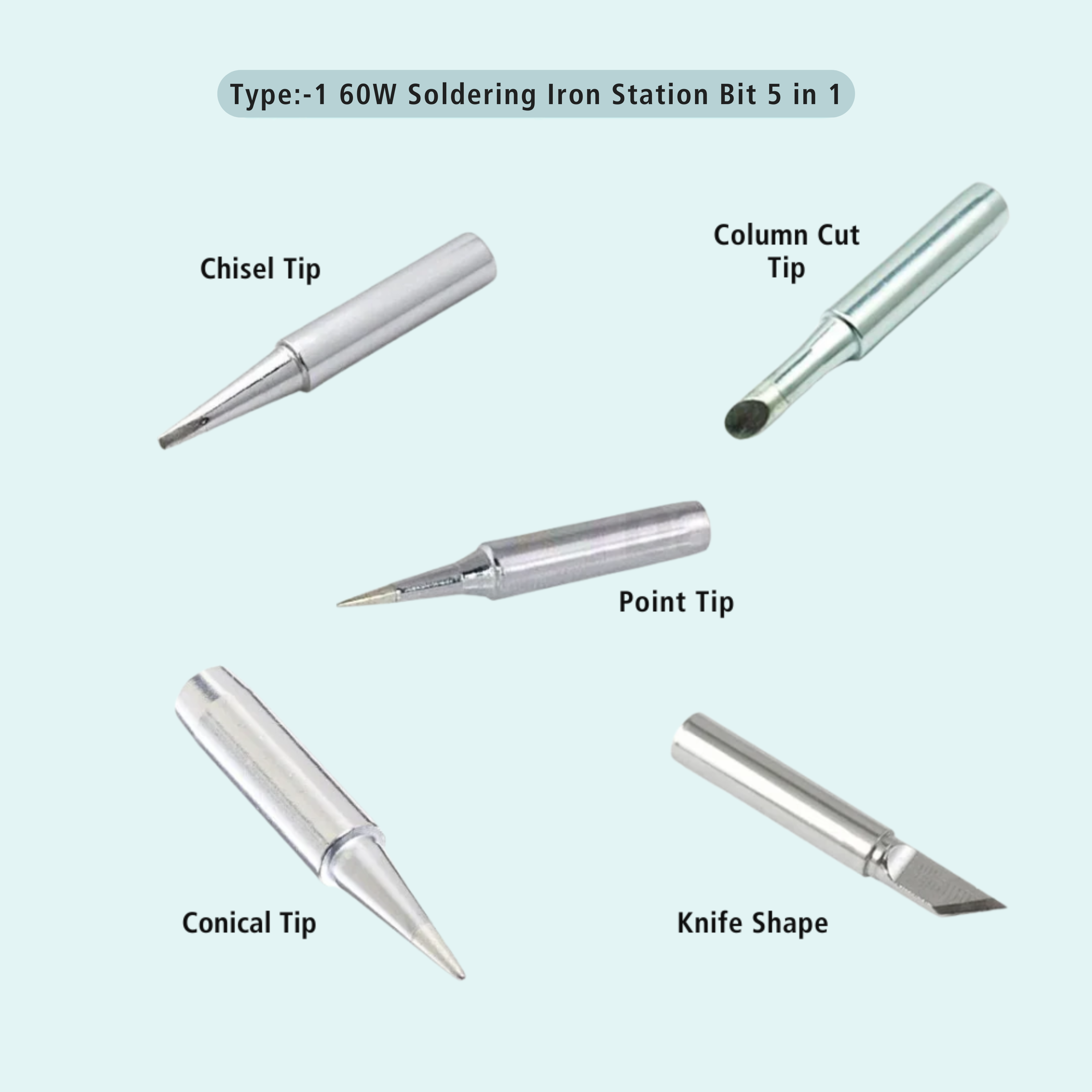 5-In-1 60W Premium Soldering Iron/Station Bit Set