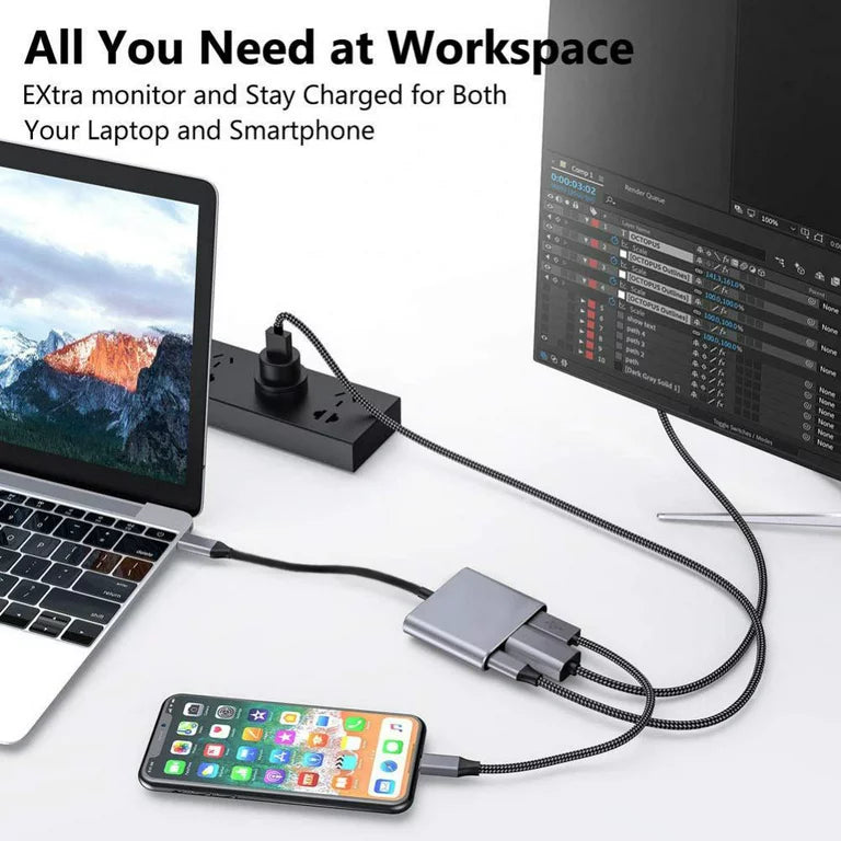 USB-C Digital AV Multiport Adapter, USB 3.1 Type-C to HDMI Adapter, USB 3.0 HUB with 1 Charging Port