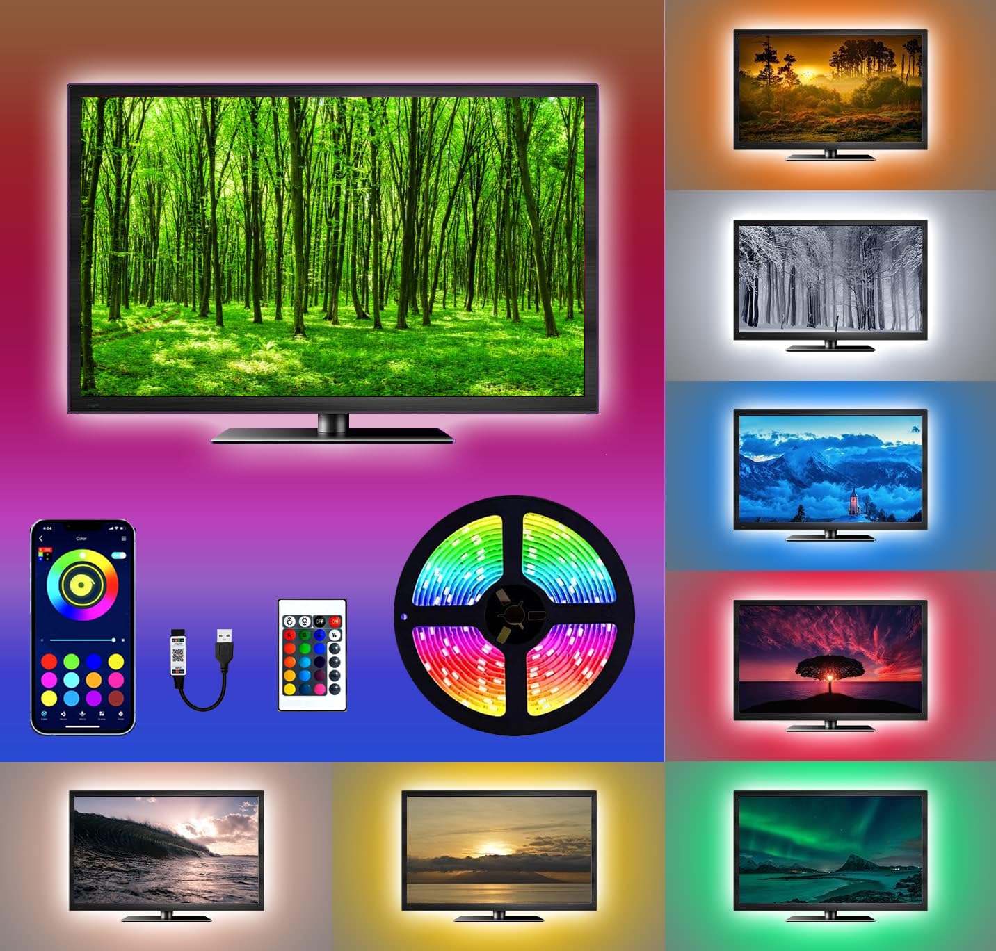 USB 5-Volt 5050 RGB LED Strip Felxible Multi-Colour Light with Controller