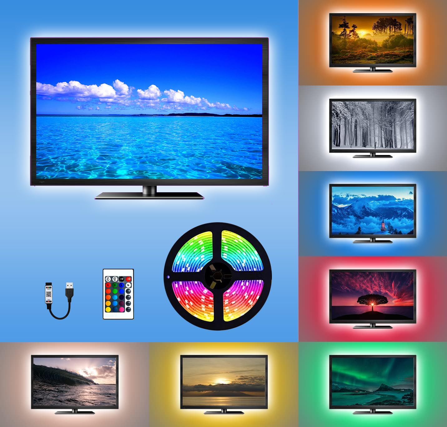 USB 5-Volt 5050 RGB LED Strip Felxible Multi-Colour Light with Controller