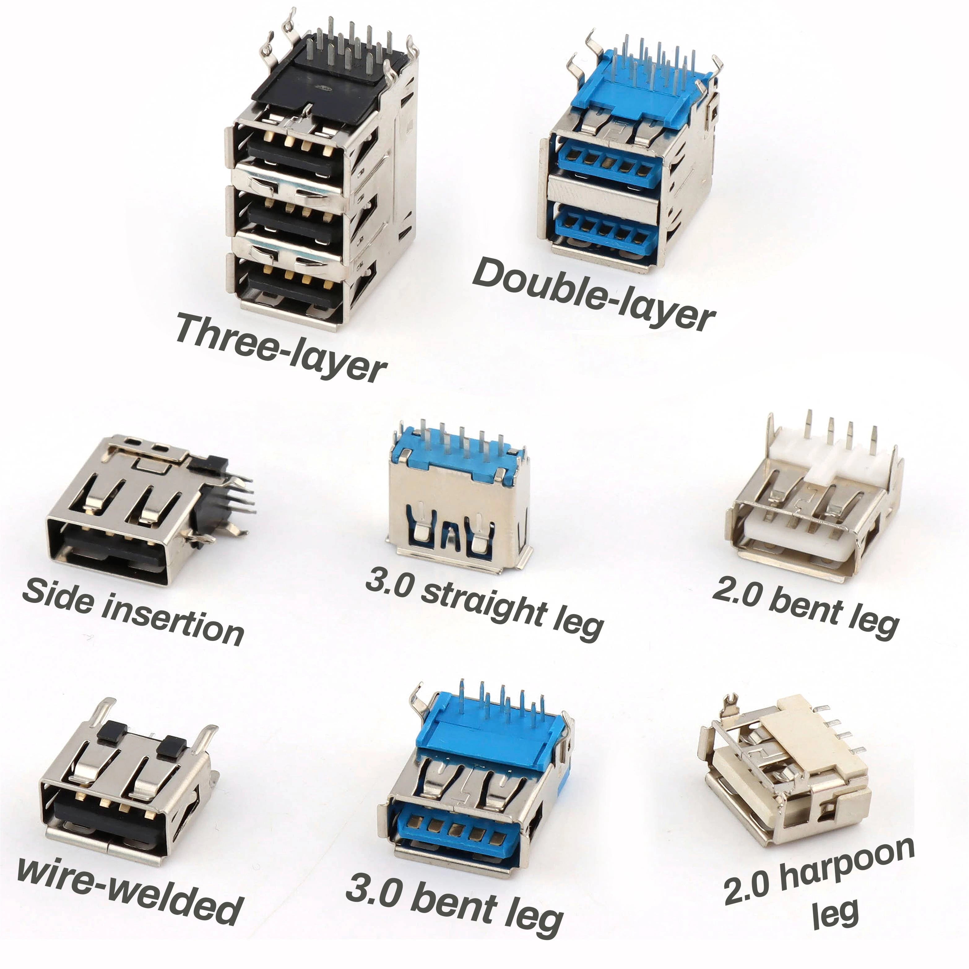 Female USB A Connector 4-Pin Socket (Mount-Type)