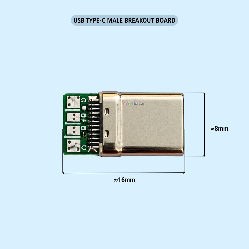 USB Type-C Male 4-Pin PCB Breakout Board