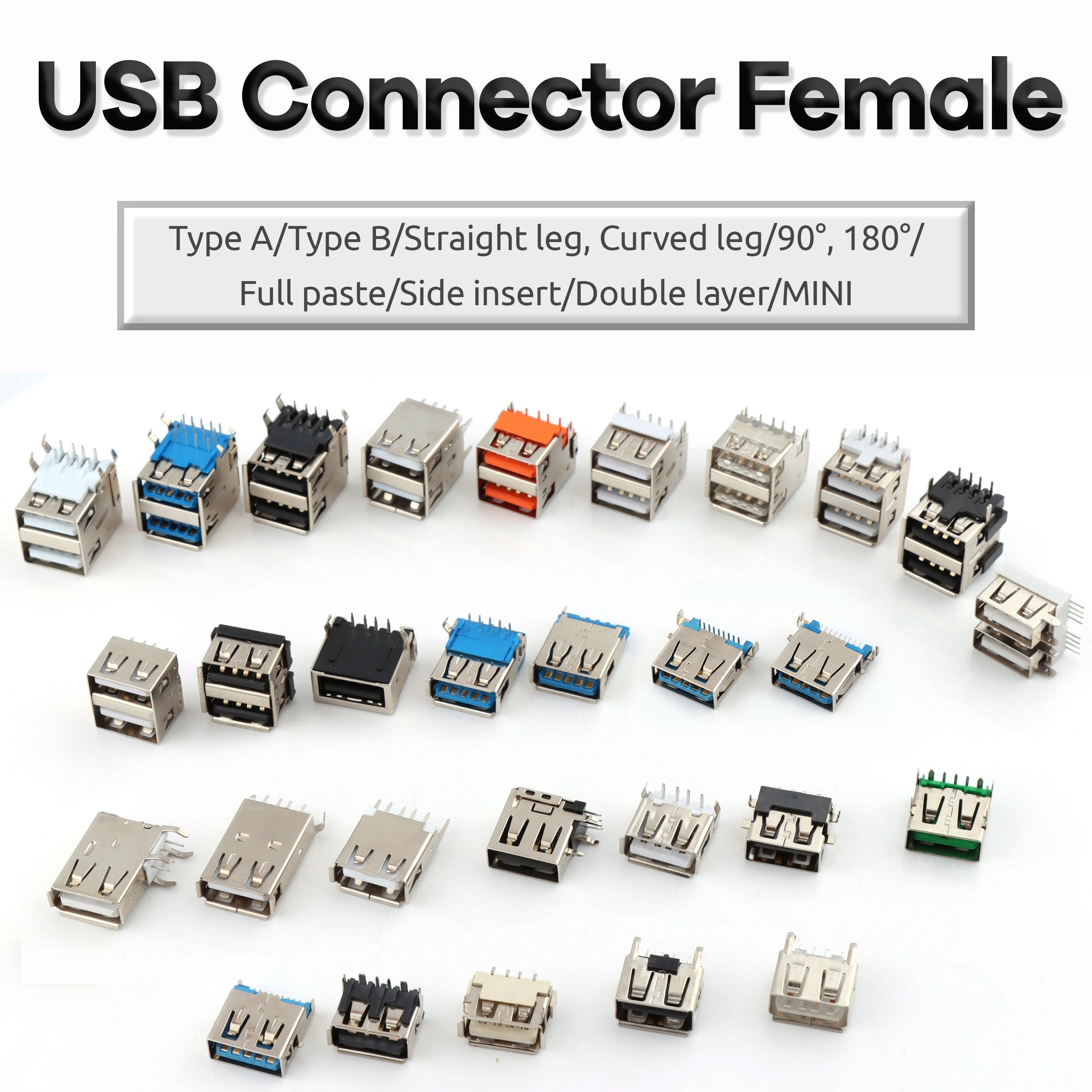Female USB A Connector 4-Pin Socket (Mount-Type)