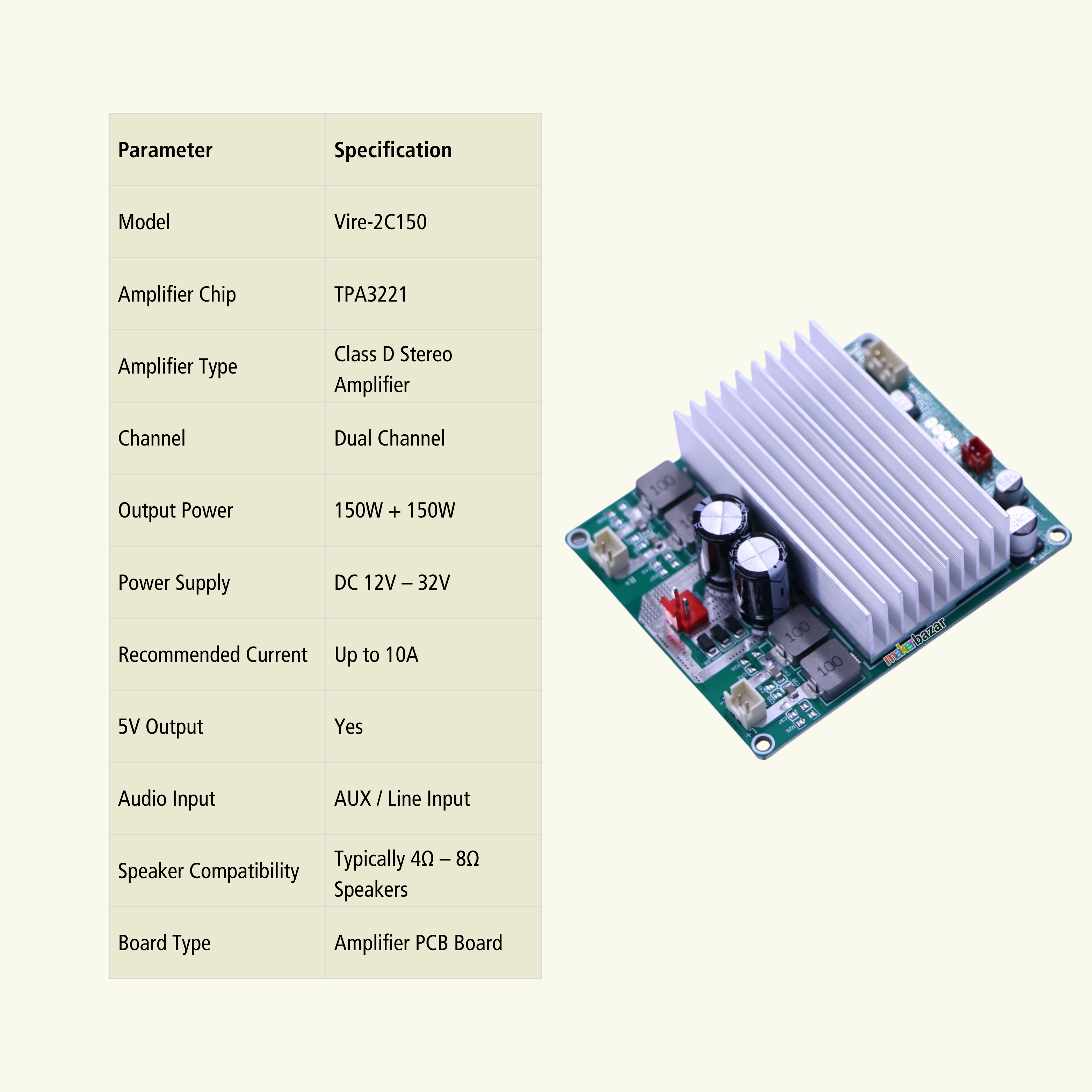 Vire-2C150-V1.0 TPA3221 150W+150W Stereo Class D Amplifier