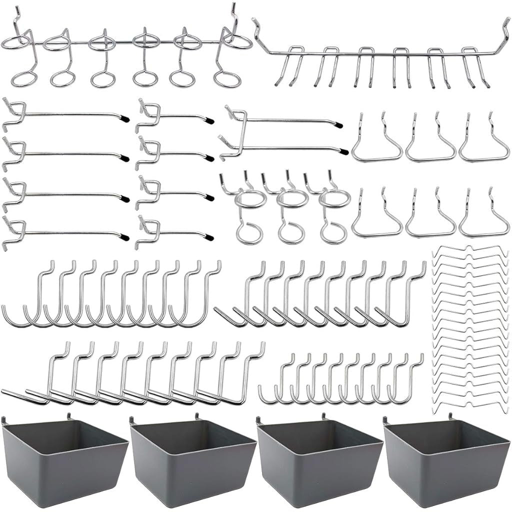 Pegboard Hooks Assortment Set Plastic Bins, Peg Locks for Organizing Tool Board