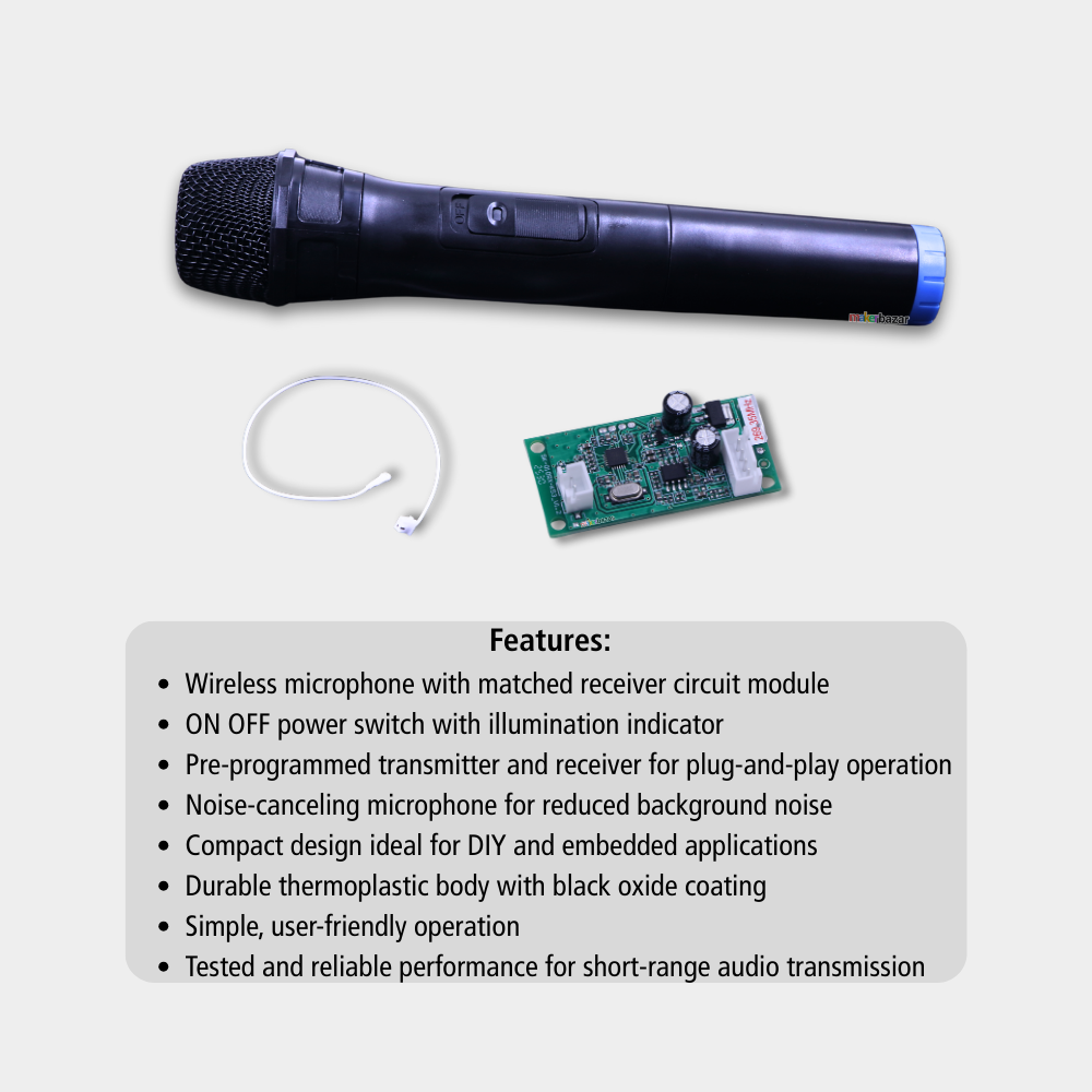 Wireless Microphone with Receiver Module and On-Off Switch with Onboard/Wired anteena