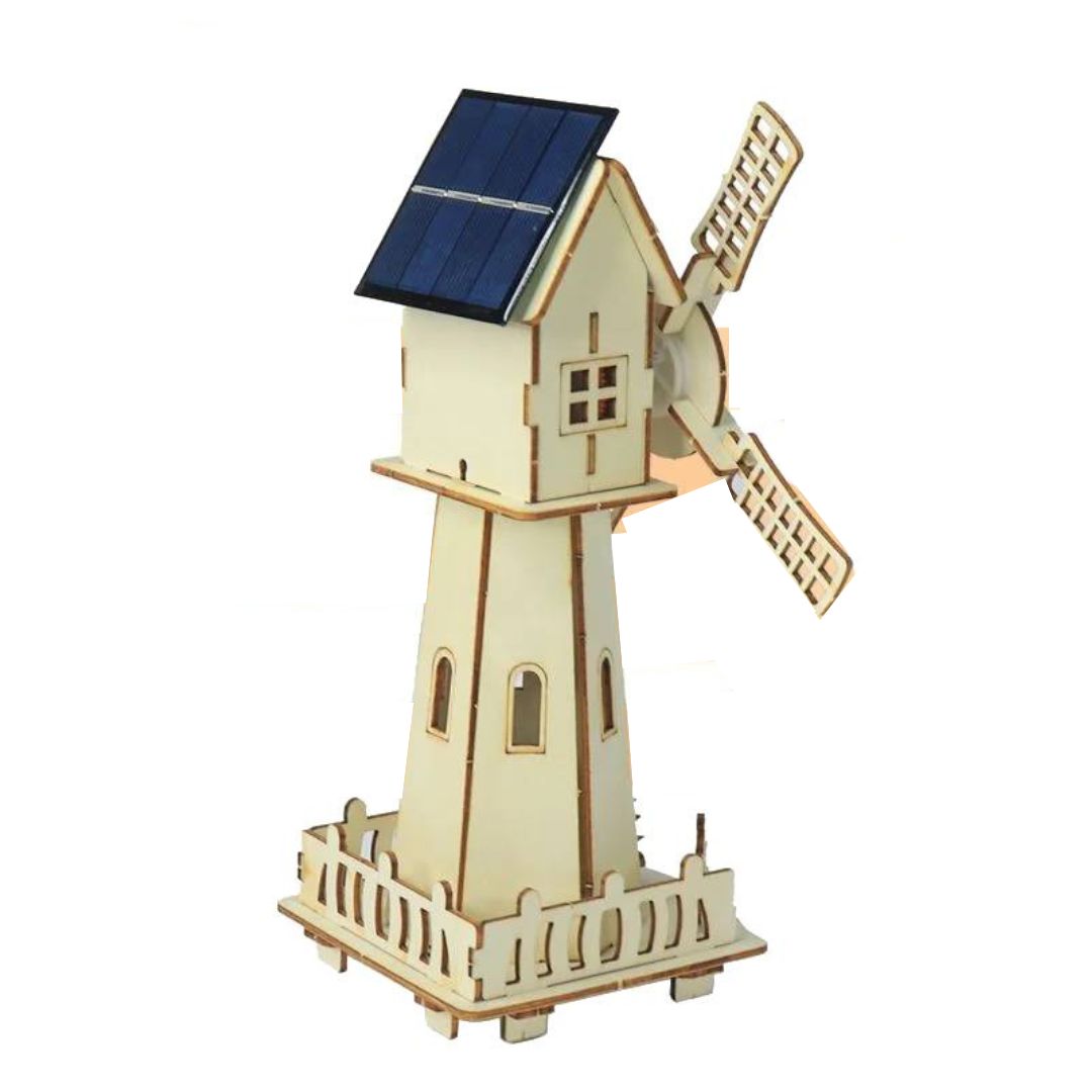 Wooden DIY Solar Panel Windmill Powered Puzzle kit