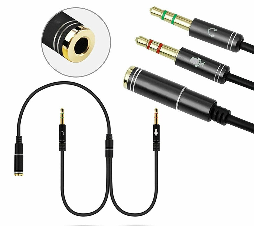 3.5mm Aux Stereo Female To Dual Male Audio+MIC Y-Splitter Cable