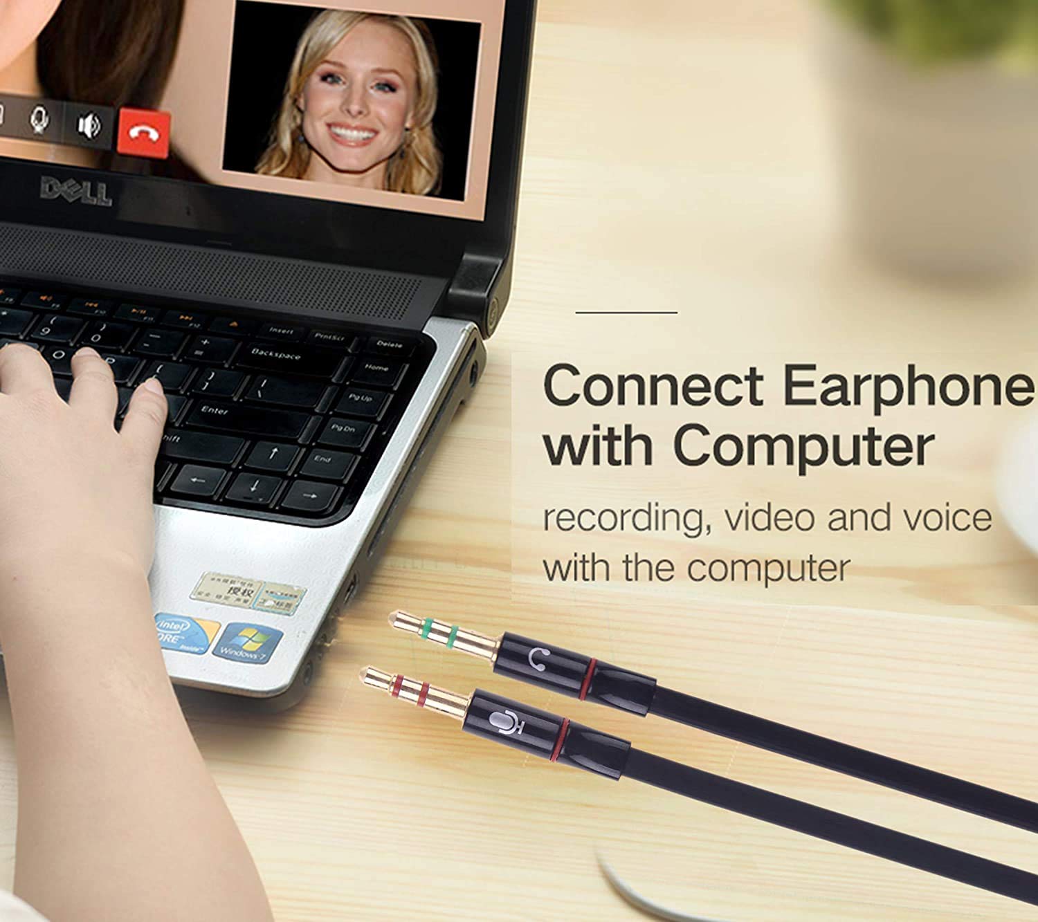 3.5mm Aux Stereo Female To Dual Male Audio+MIC Y-Splitter Cable